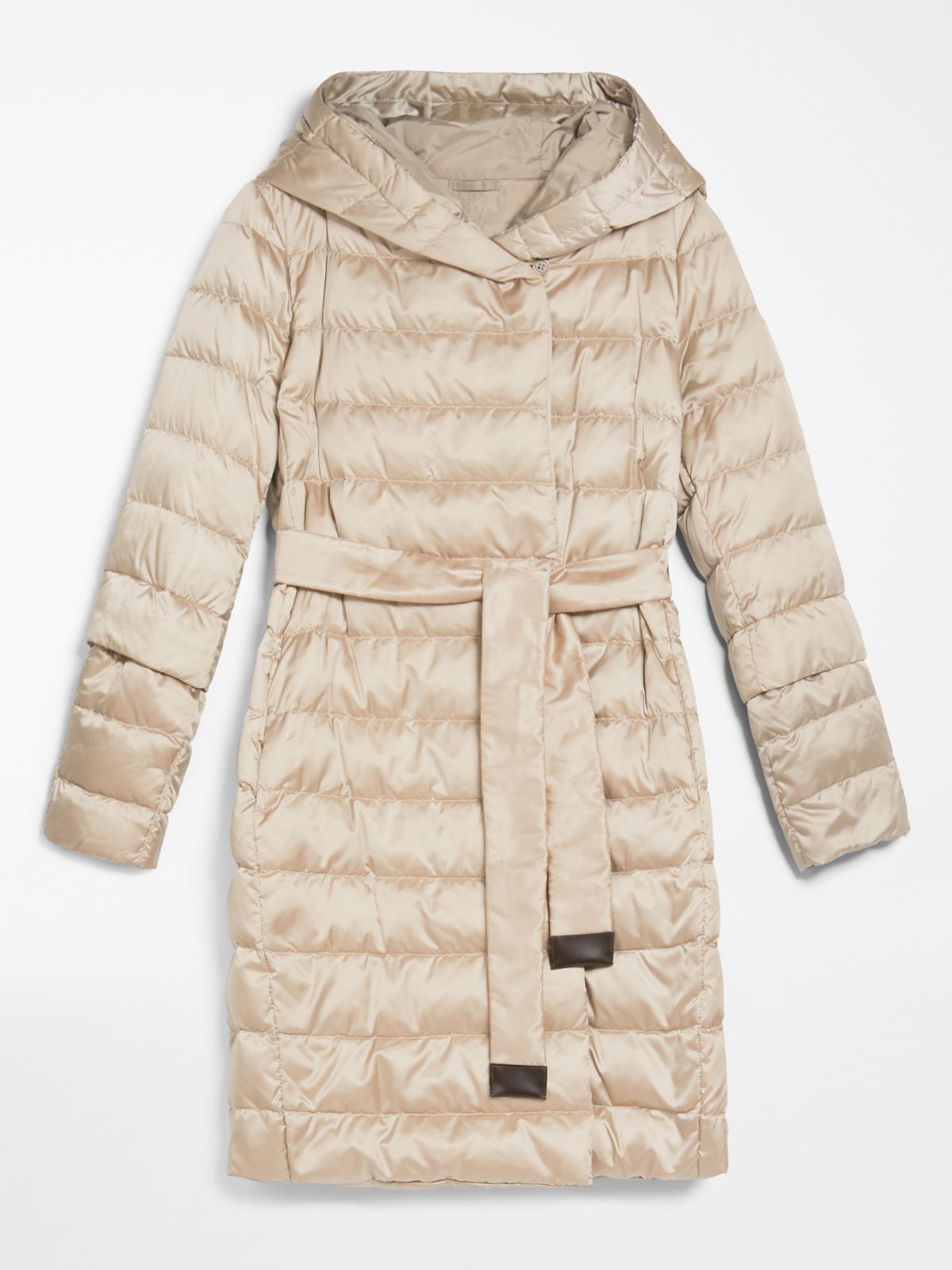 Reversible down jacket in water-repellent satin