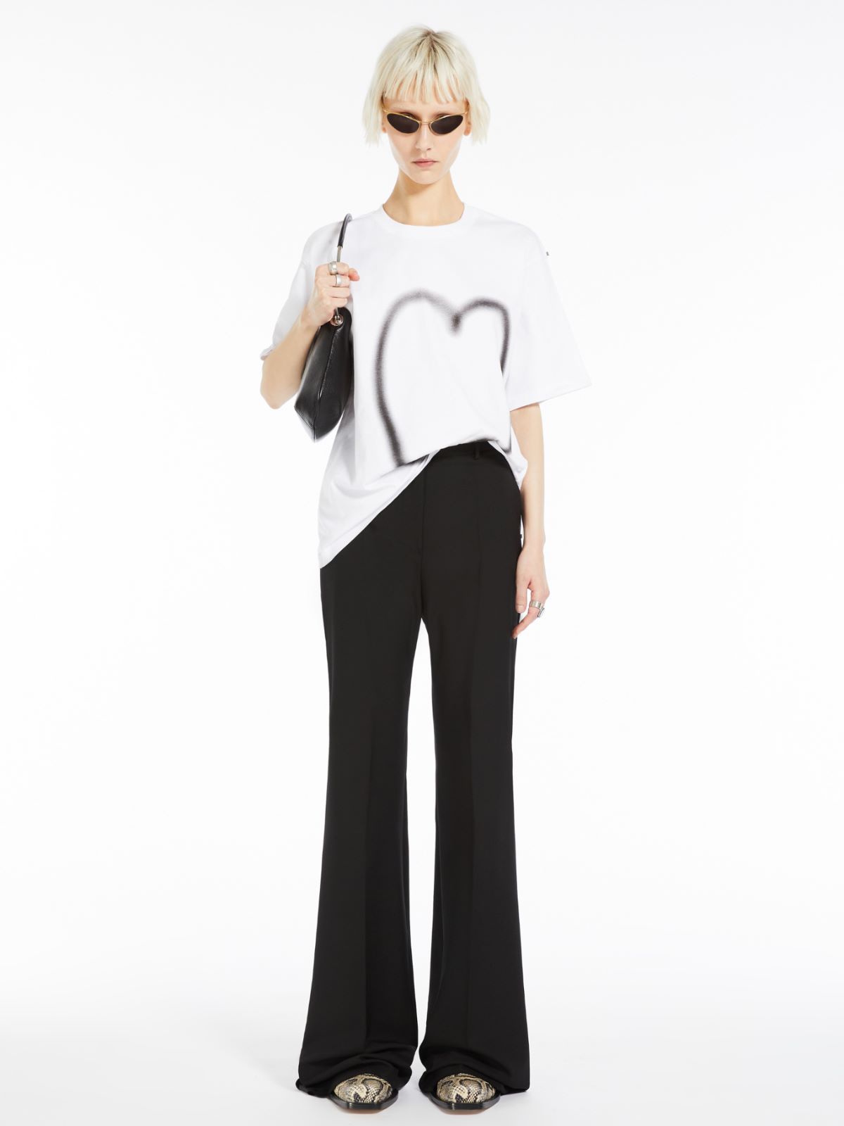 Flared stretch wool trousers