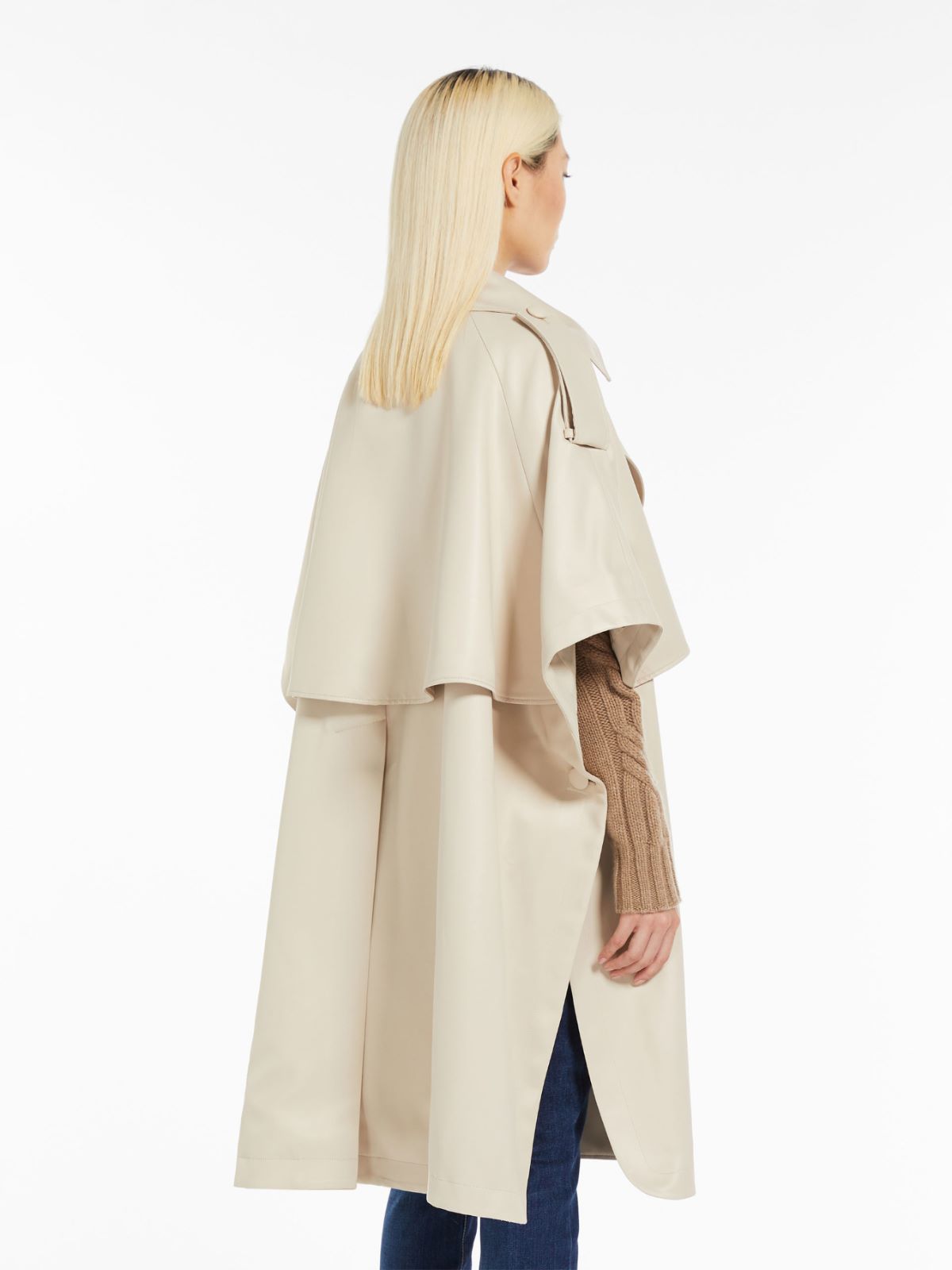 Double-breasted satin cape