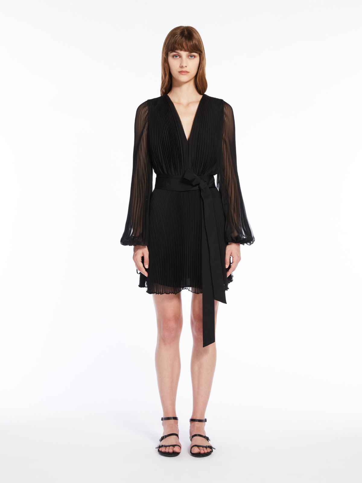 Pleated chiffon mini dress