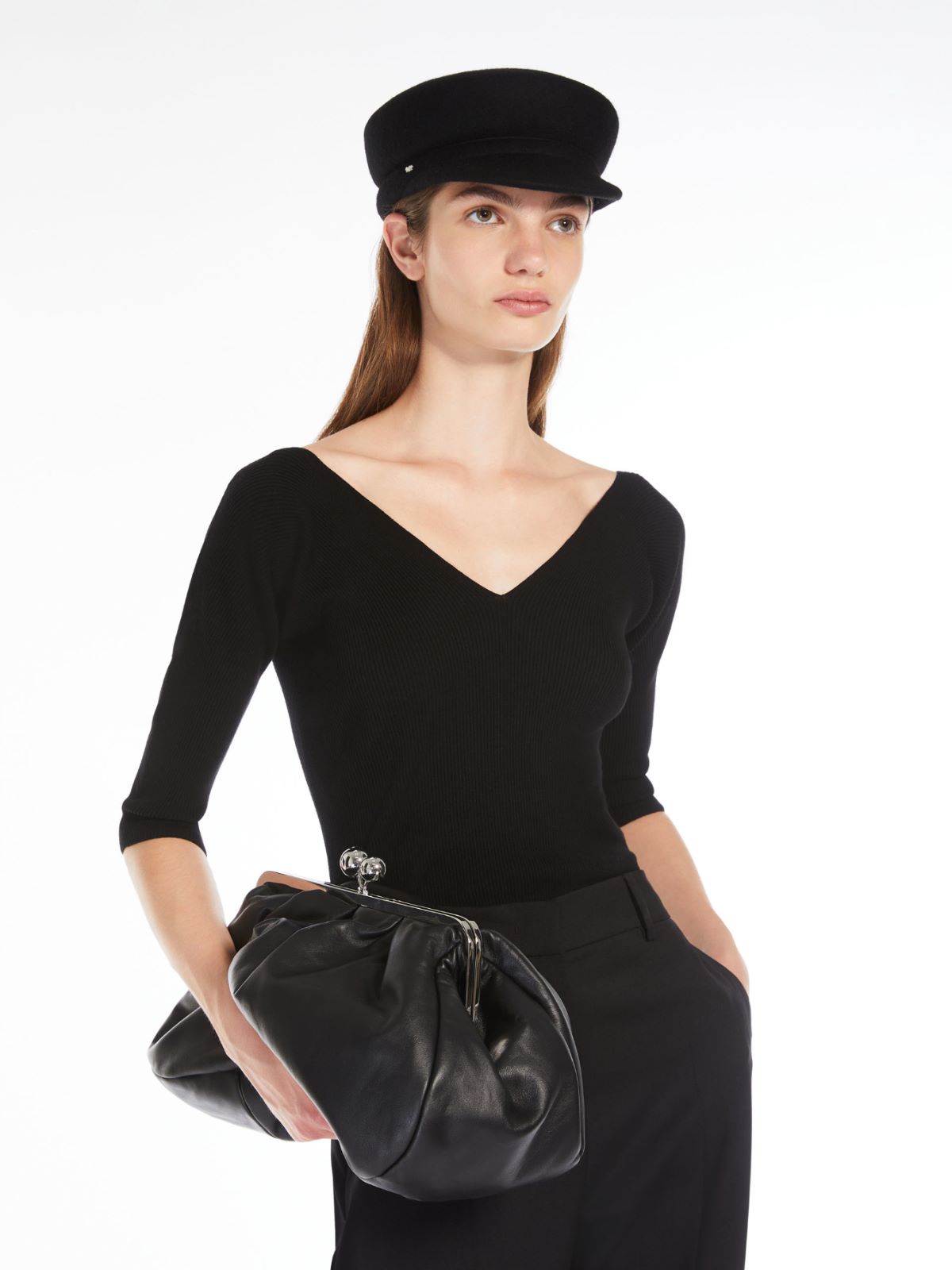 Rib-knit viscose V-neck sweater