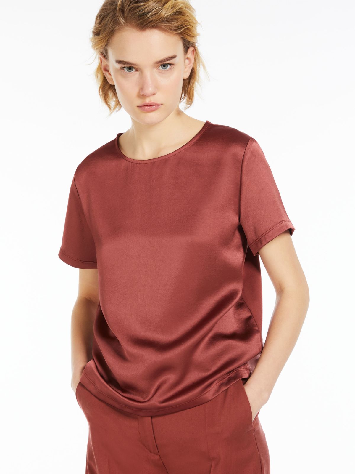 Technical satin and jersey T-shirt