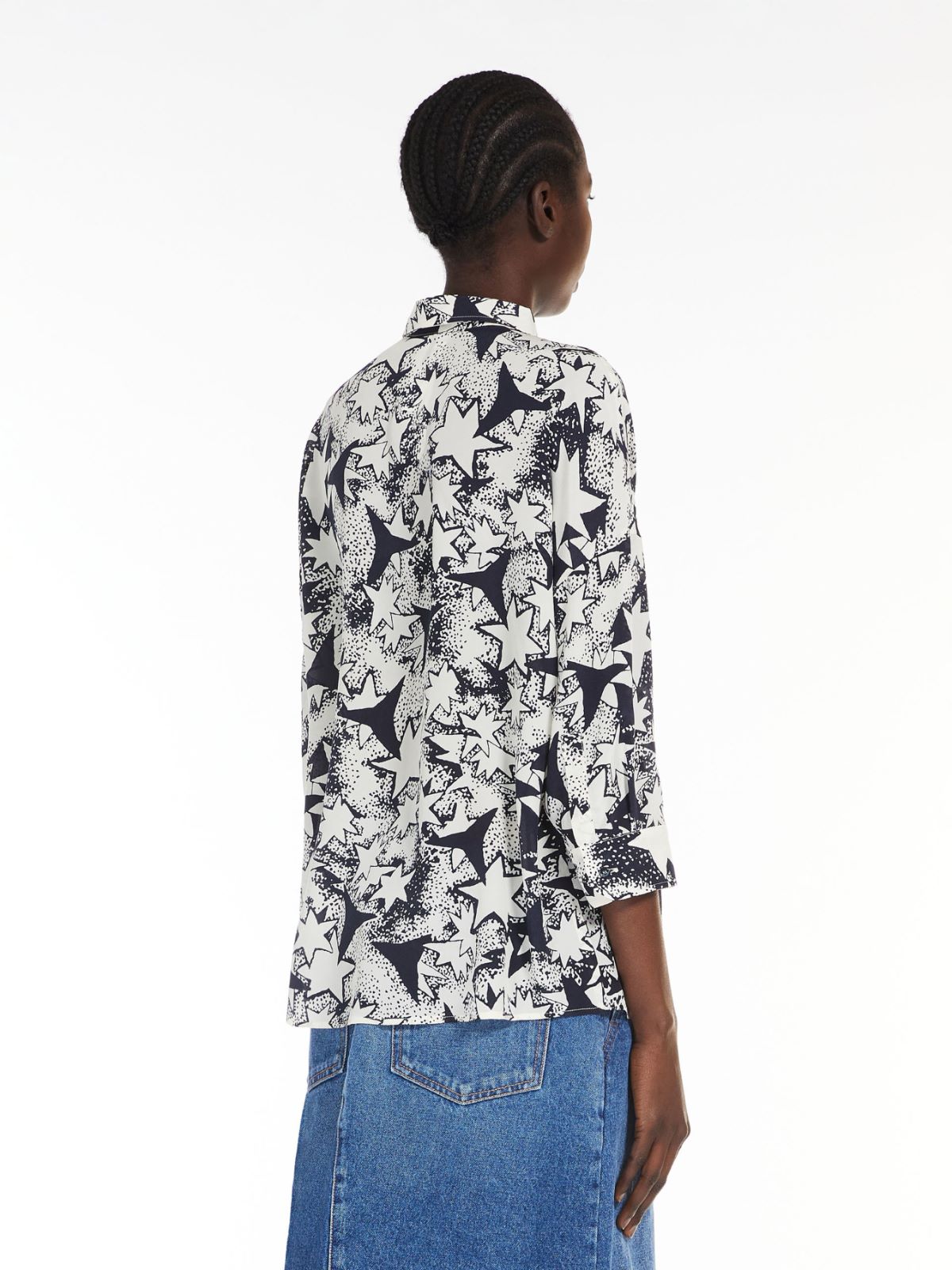 Flared printed silk shirt