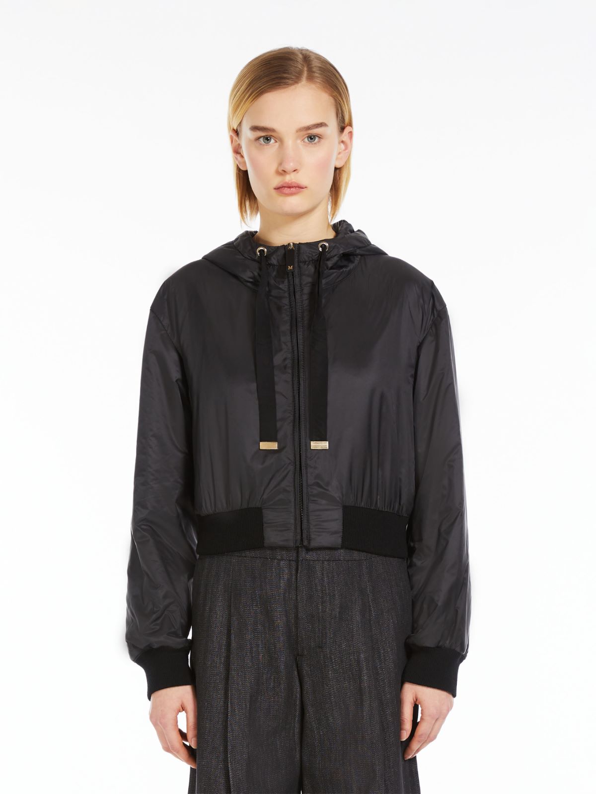 Hooded bomber jacket in water-resistant canvas