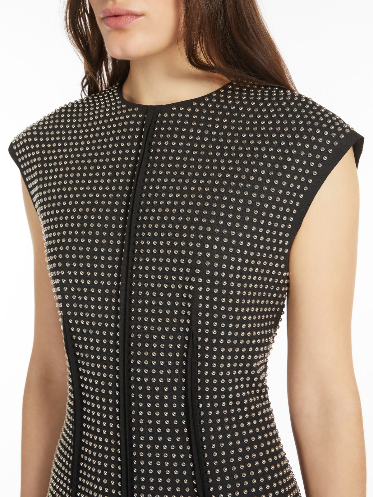 Microstud-adorned crew-neck dress