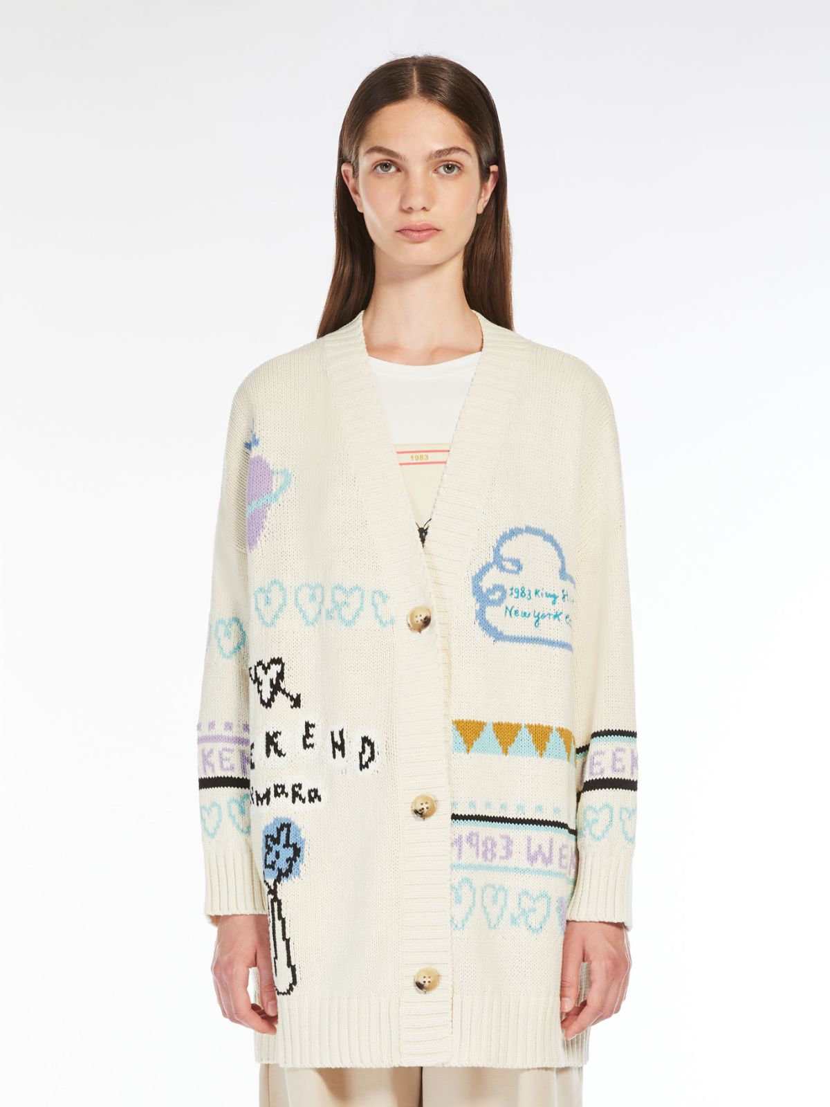 Oversized jacquard cotton cardigan