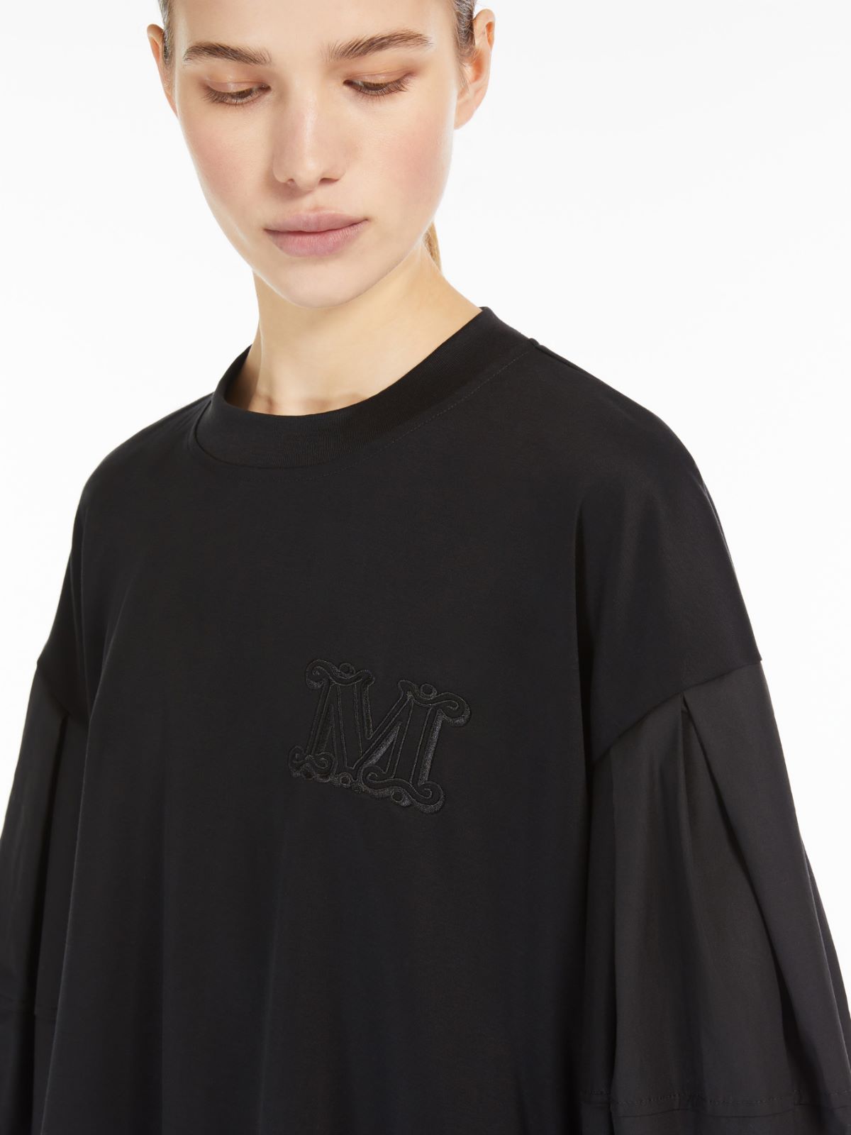 Cotton poplin and jersey boxy T-shirt