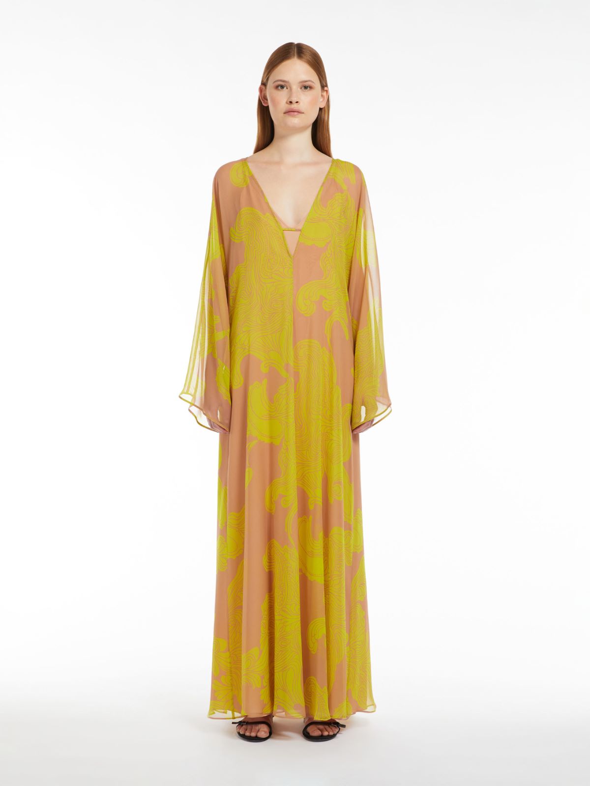Printed silk kaftan dress
