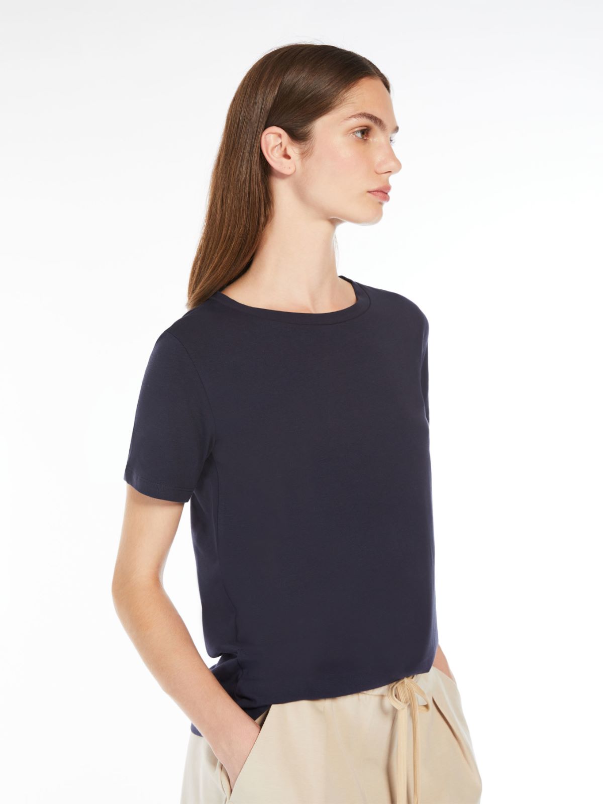 Stretch cotton basic T-shirt