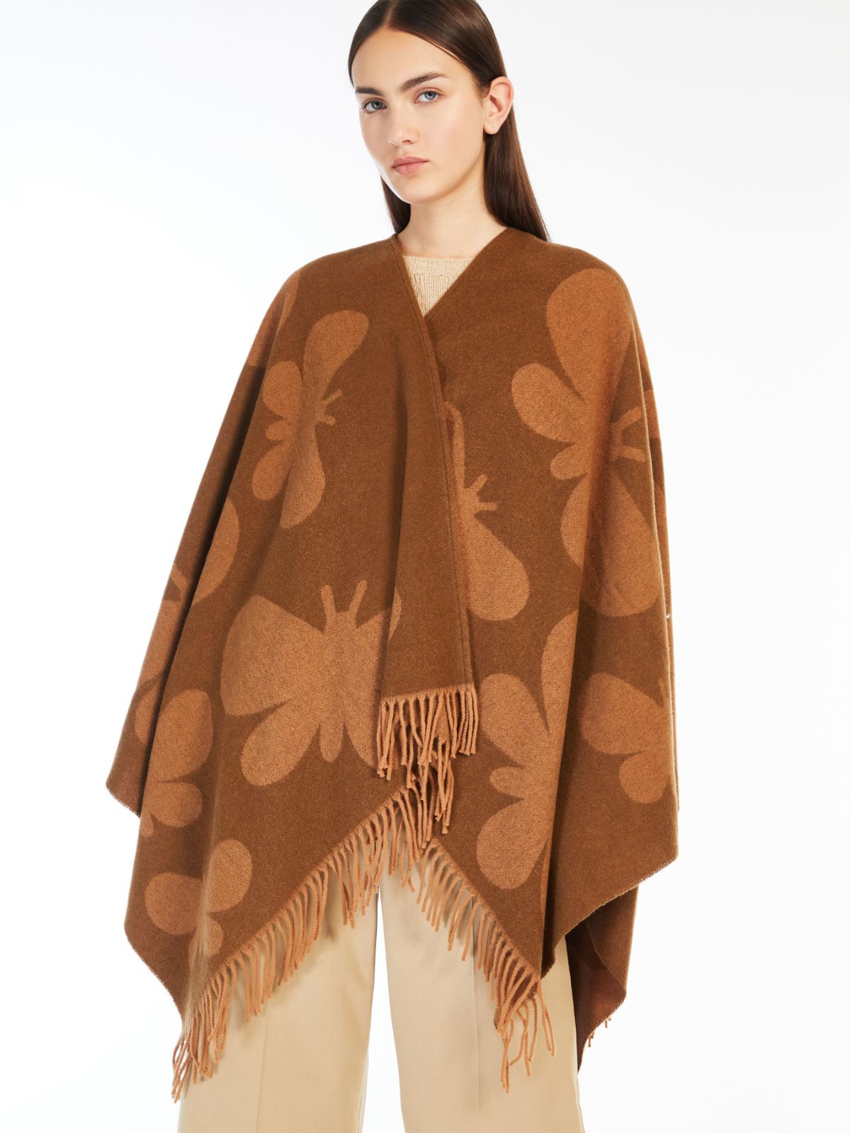 Jacquard wool poncho