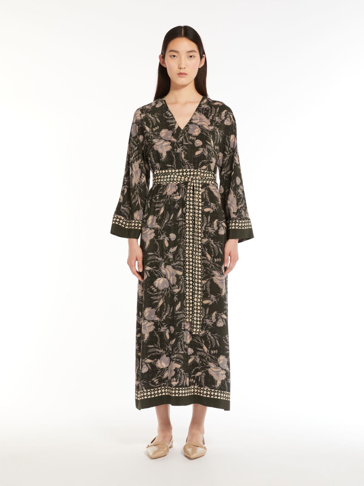 Printed crepe de chine dress
