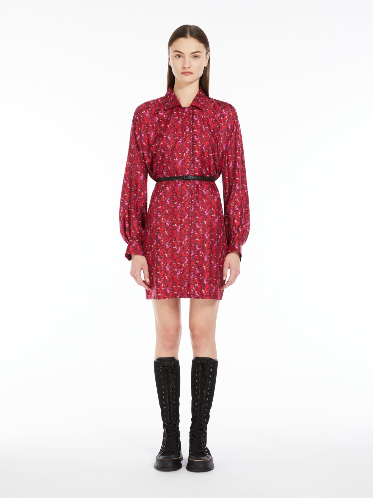 Printed silk shirt dress