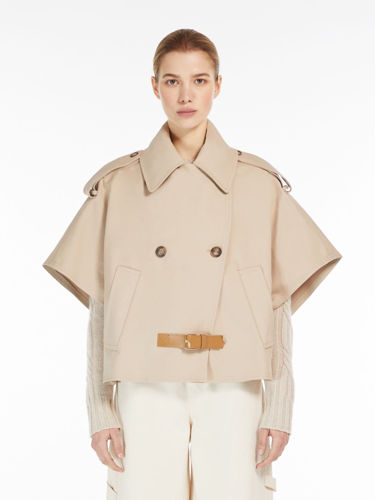 Double-breasted cape in water-resistant cotton