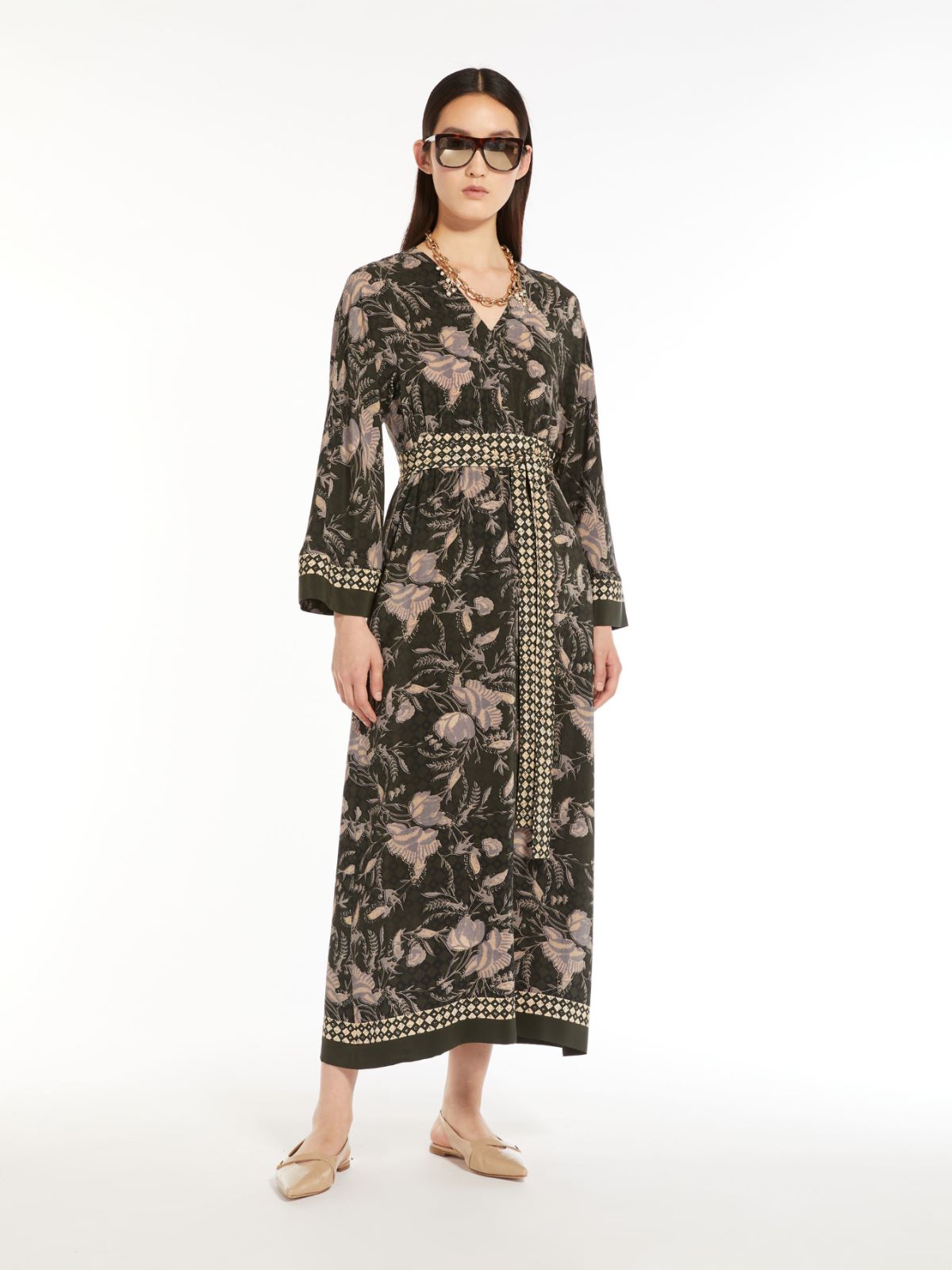 Printed crepe de chine dress
