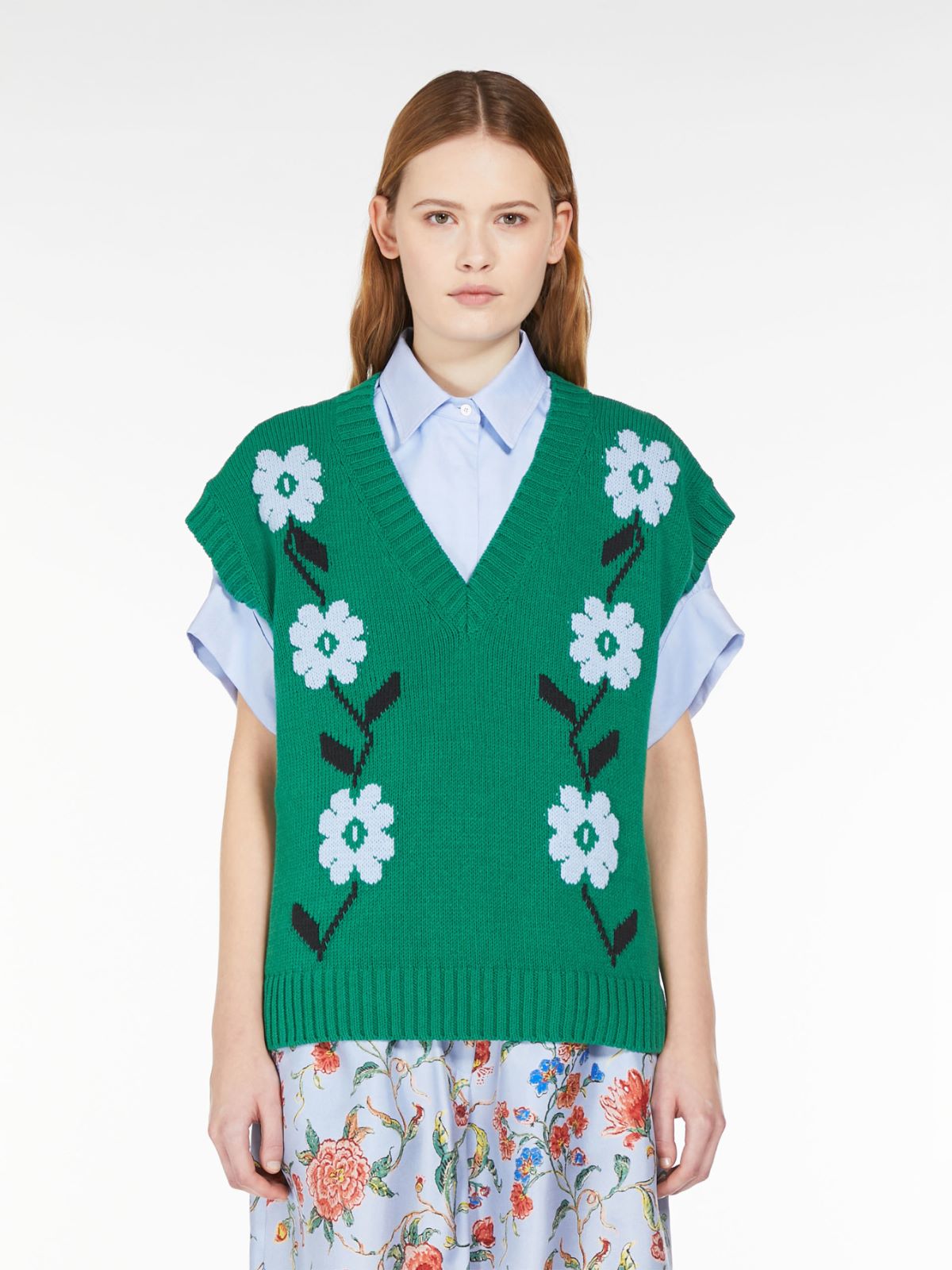 Oversized inlaid cotton gilet