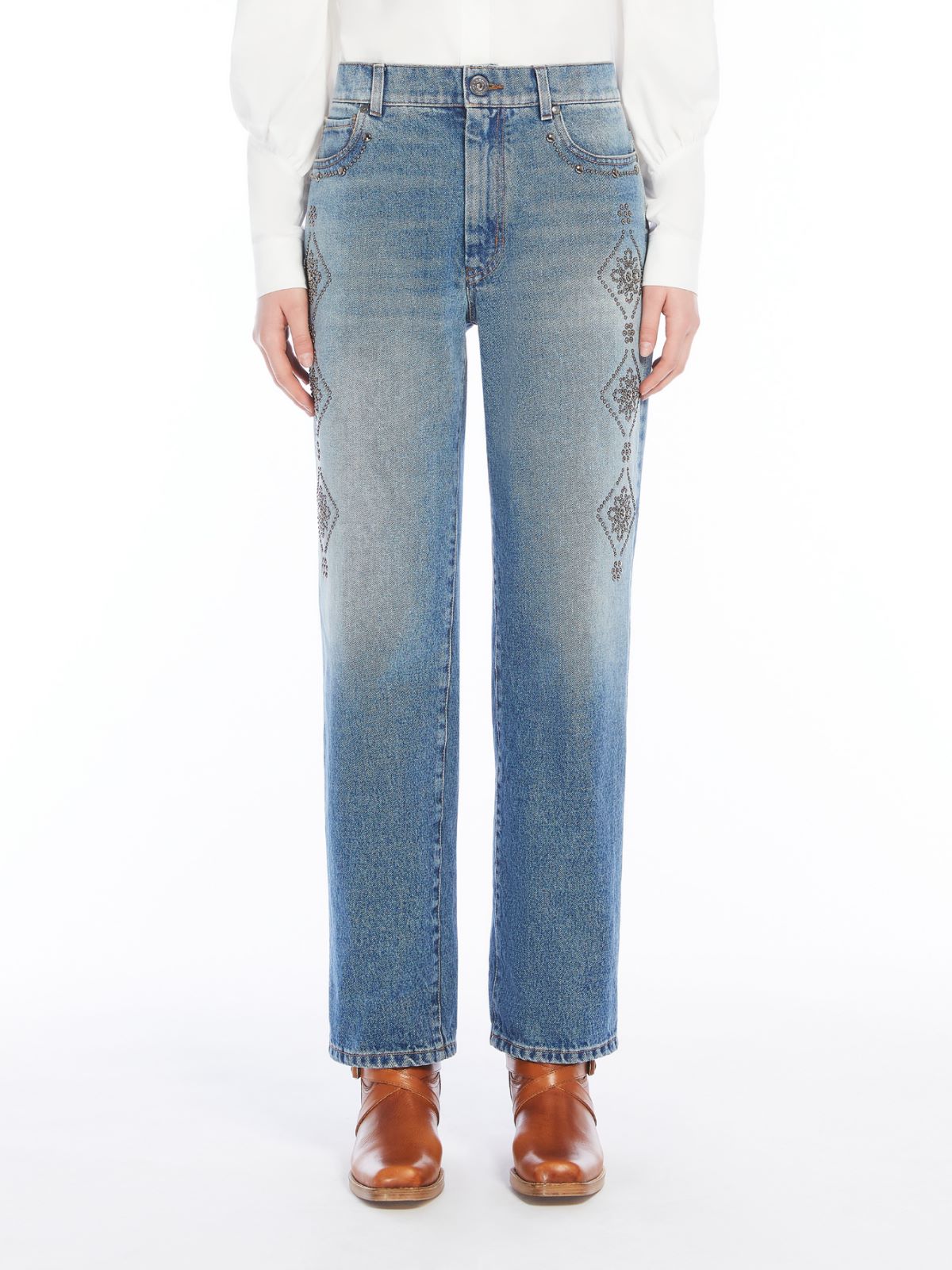Regular-fit embroidered denim jeans