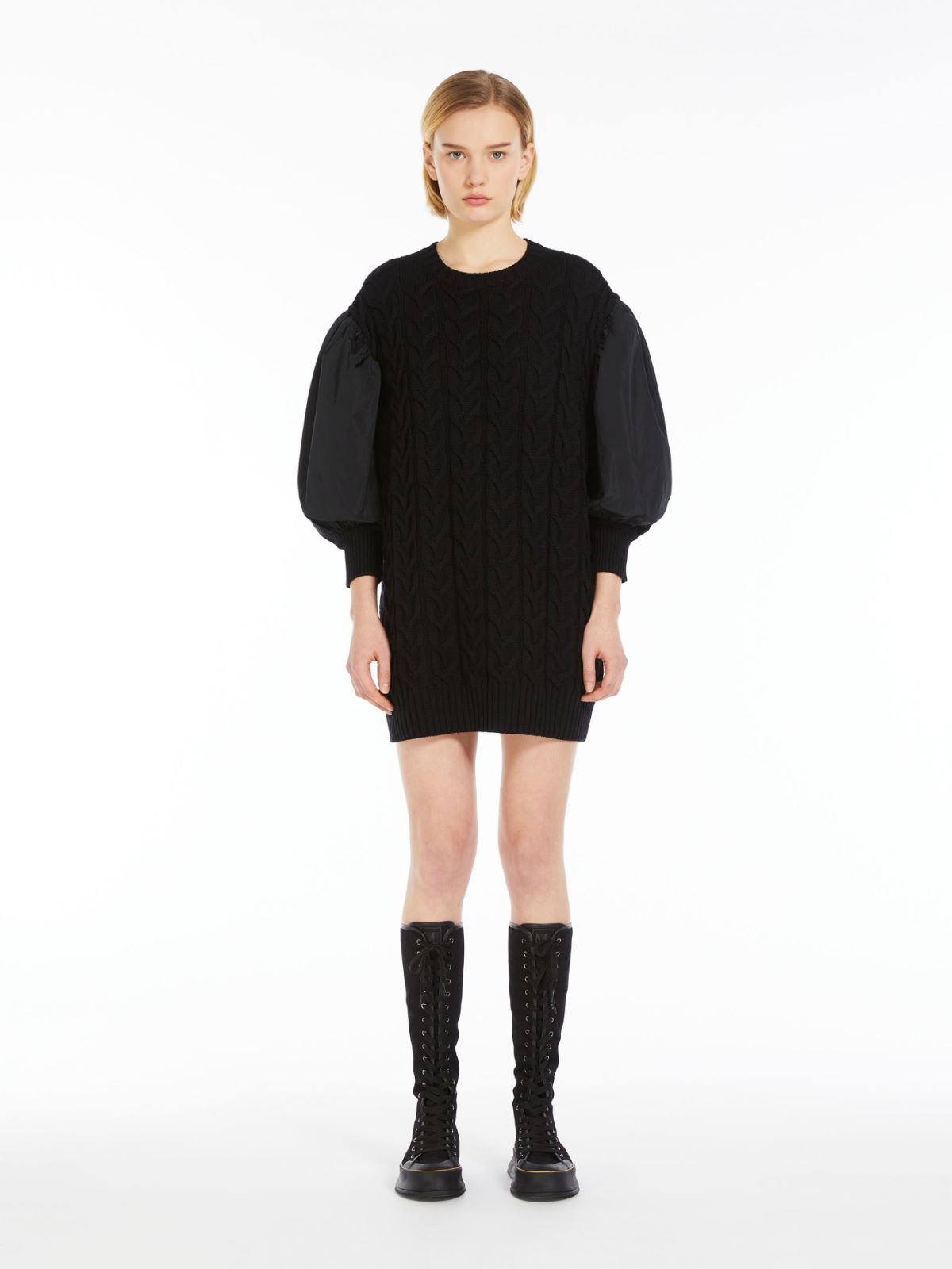 Wool dress with balloon sleeves