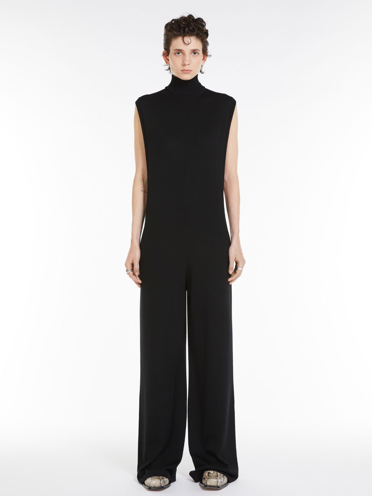 Sleeveless wool-knit jumpsuit