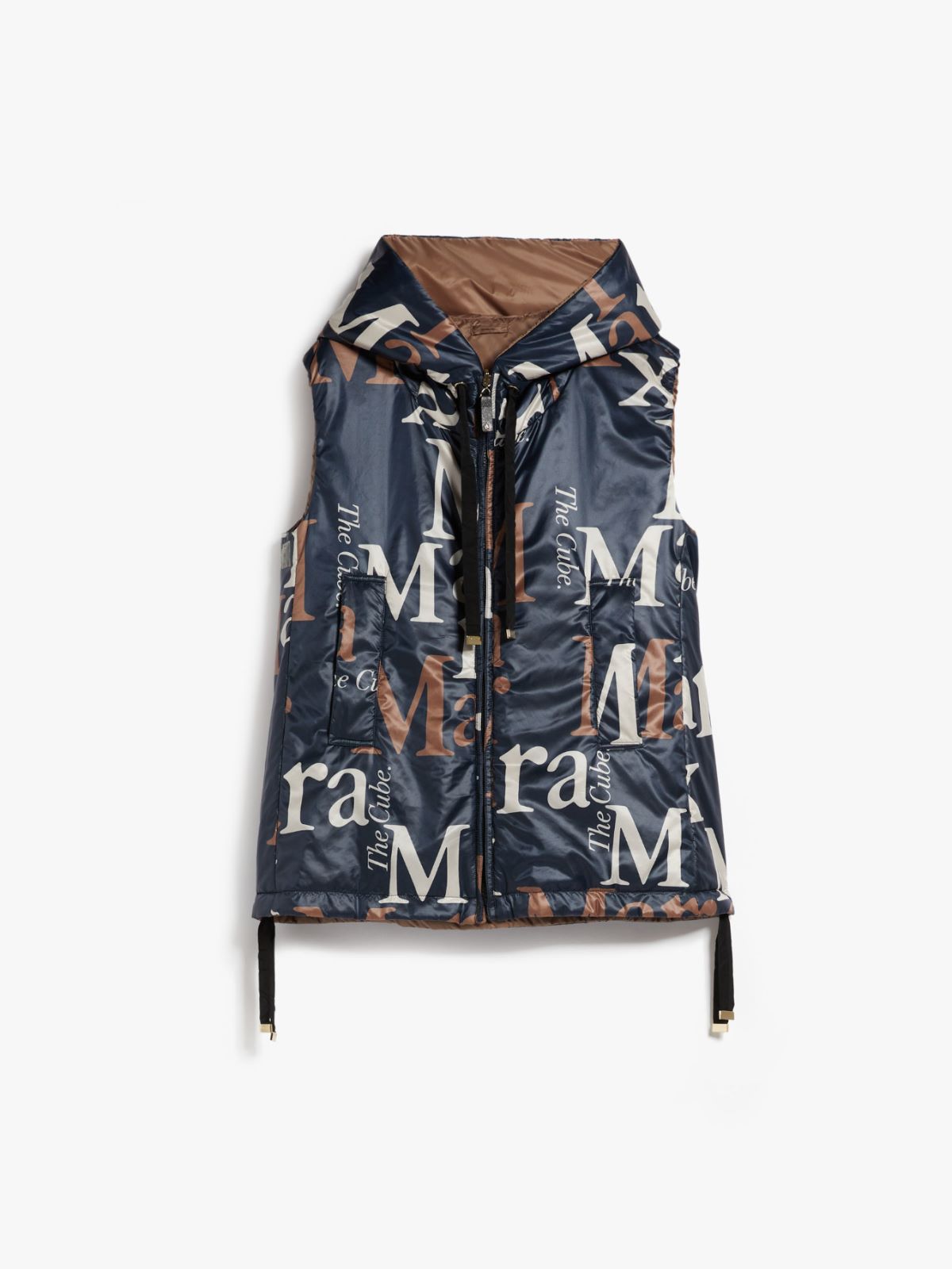 Reversible gilet in water-resistant printed canvas
