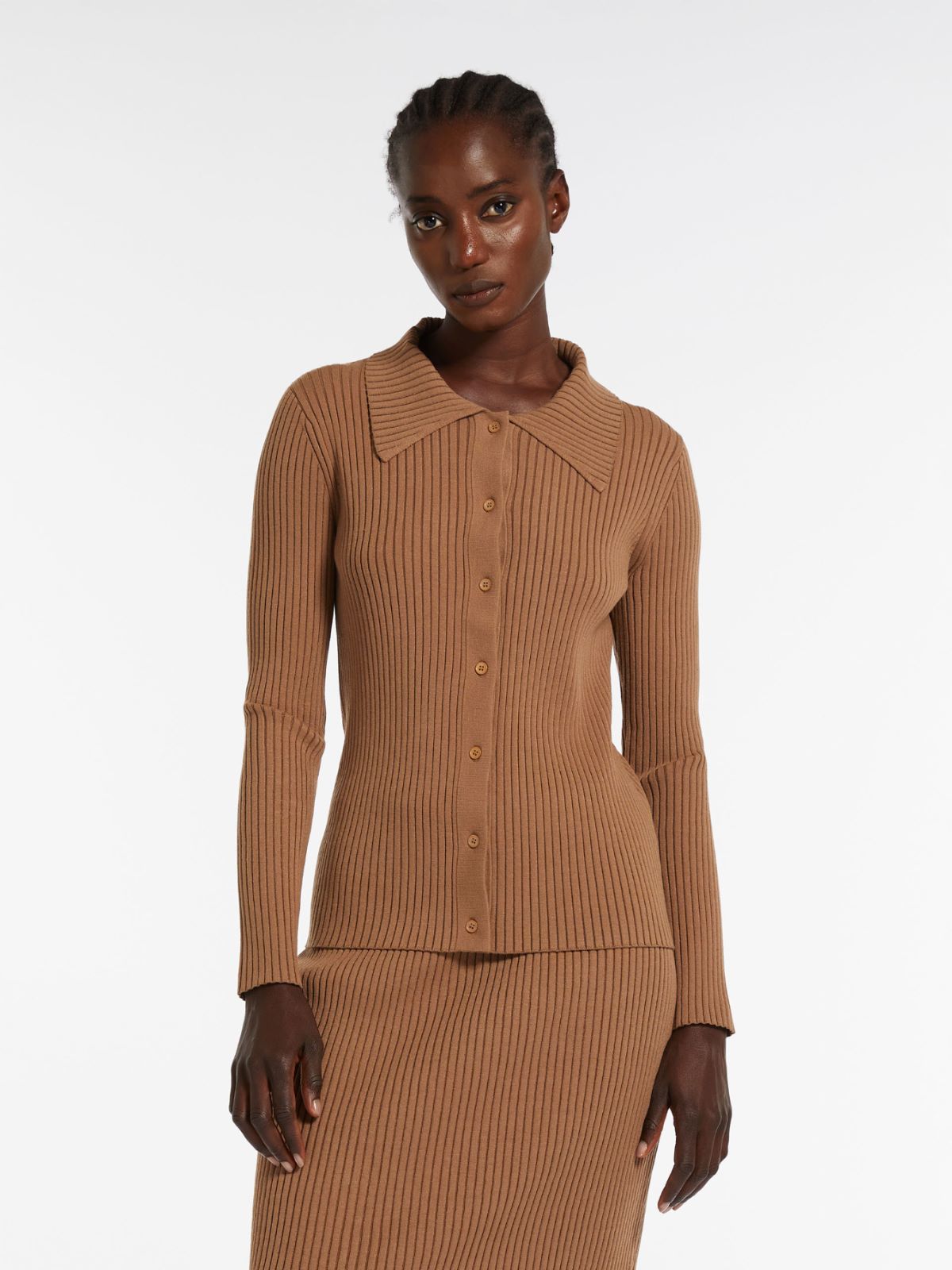 Rib-knit yarn cardigan