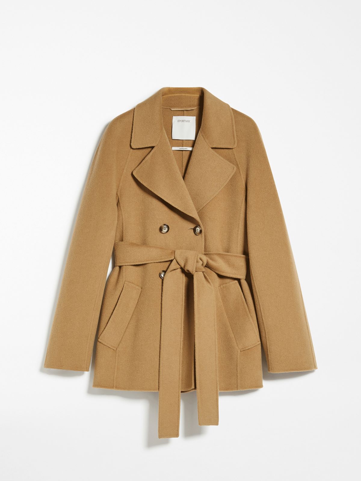 Short, cashmere blend wrap coat