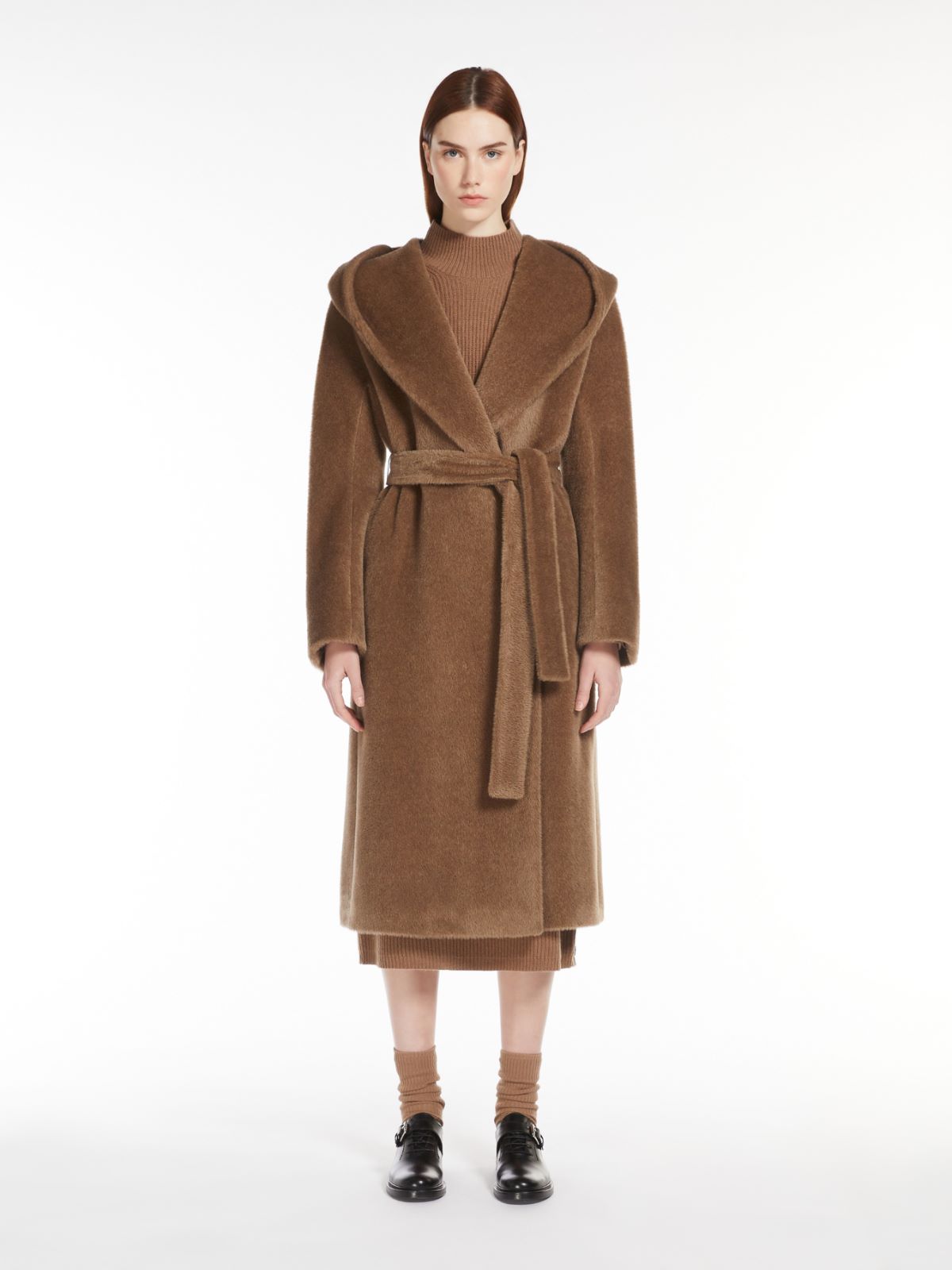 Alpaca and wool coat with belt