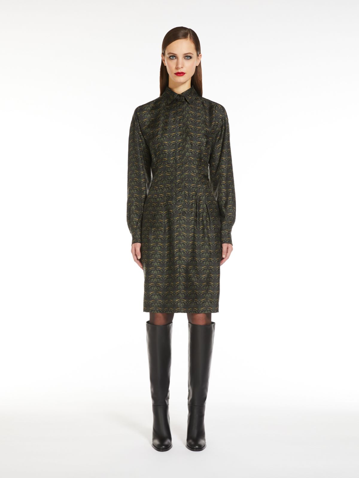 Printed silk shirt dress