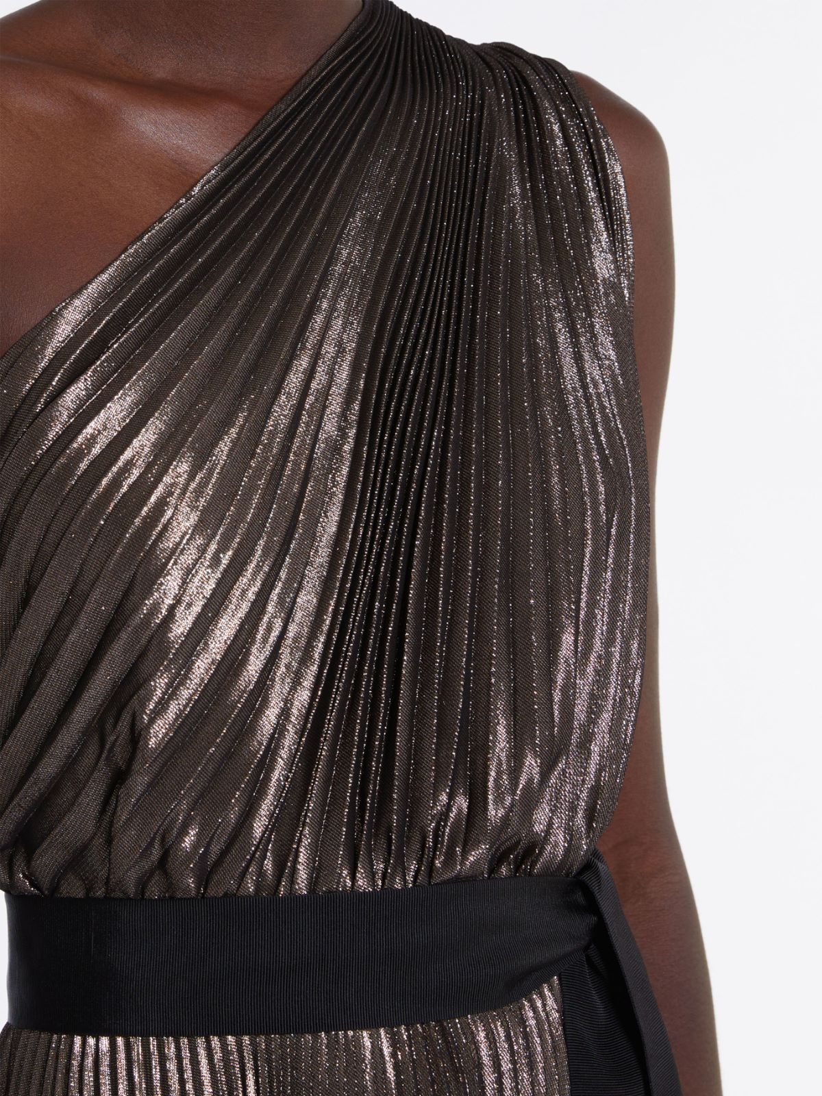 One-shoulder dress in lamé silk