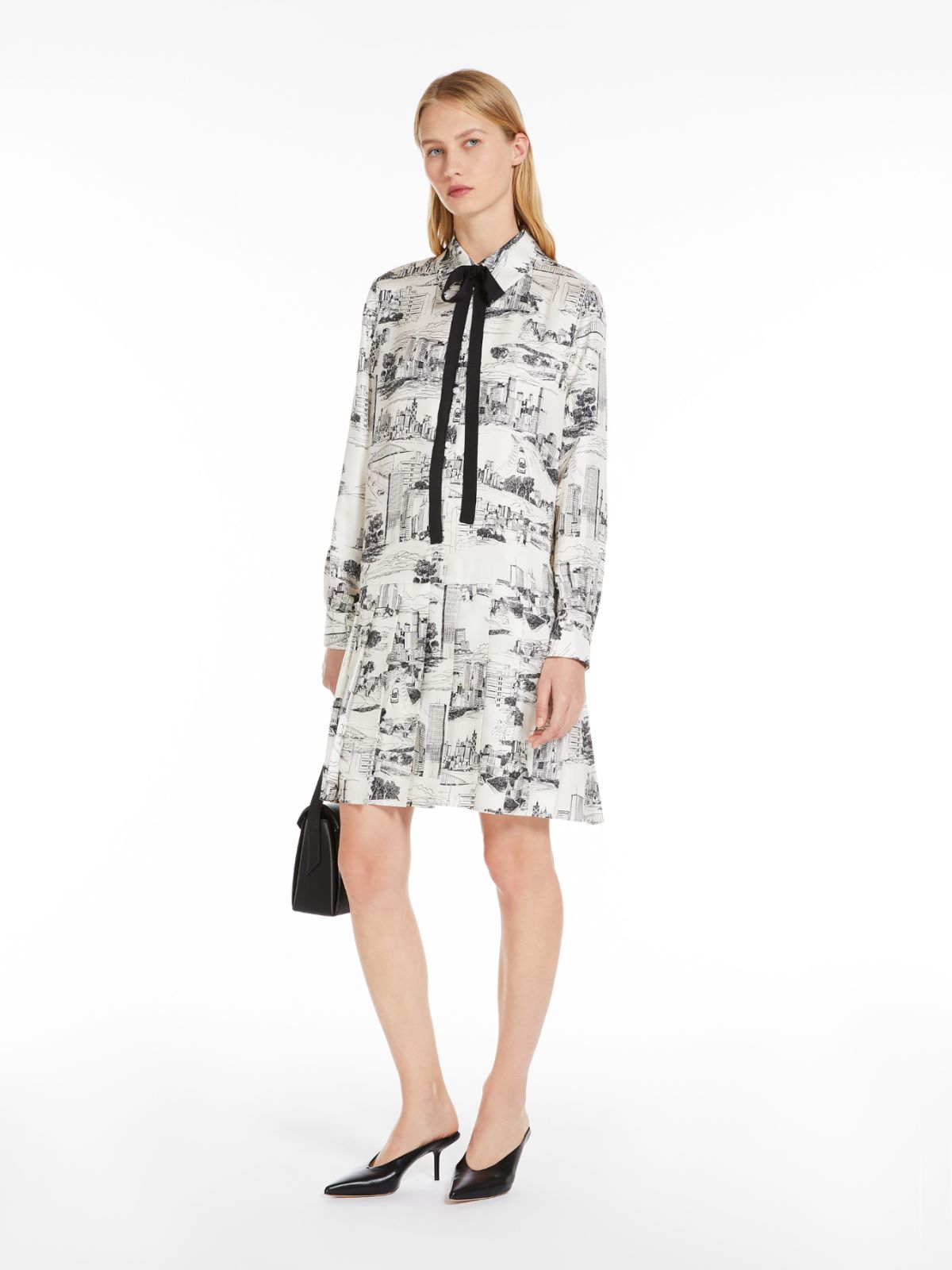 Printed twill shirt dress