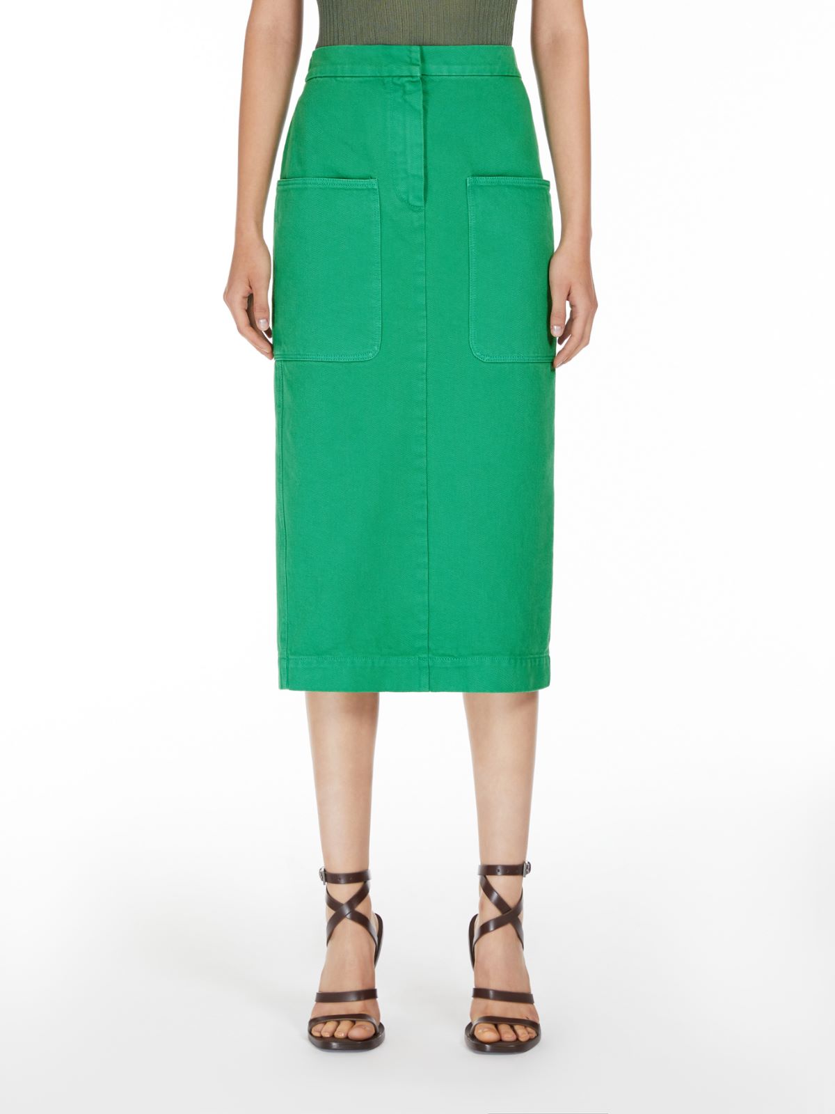 Cotton drill midi skirt