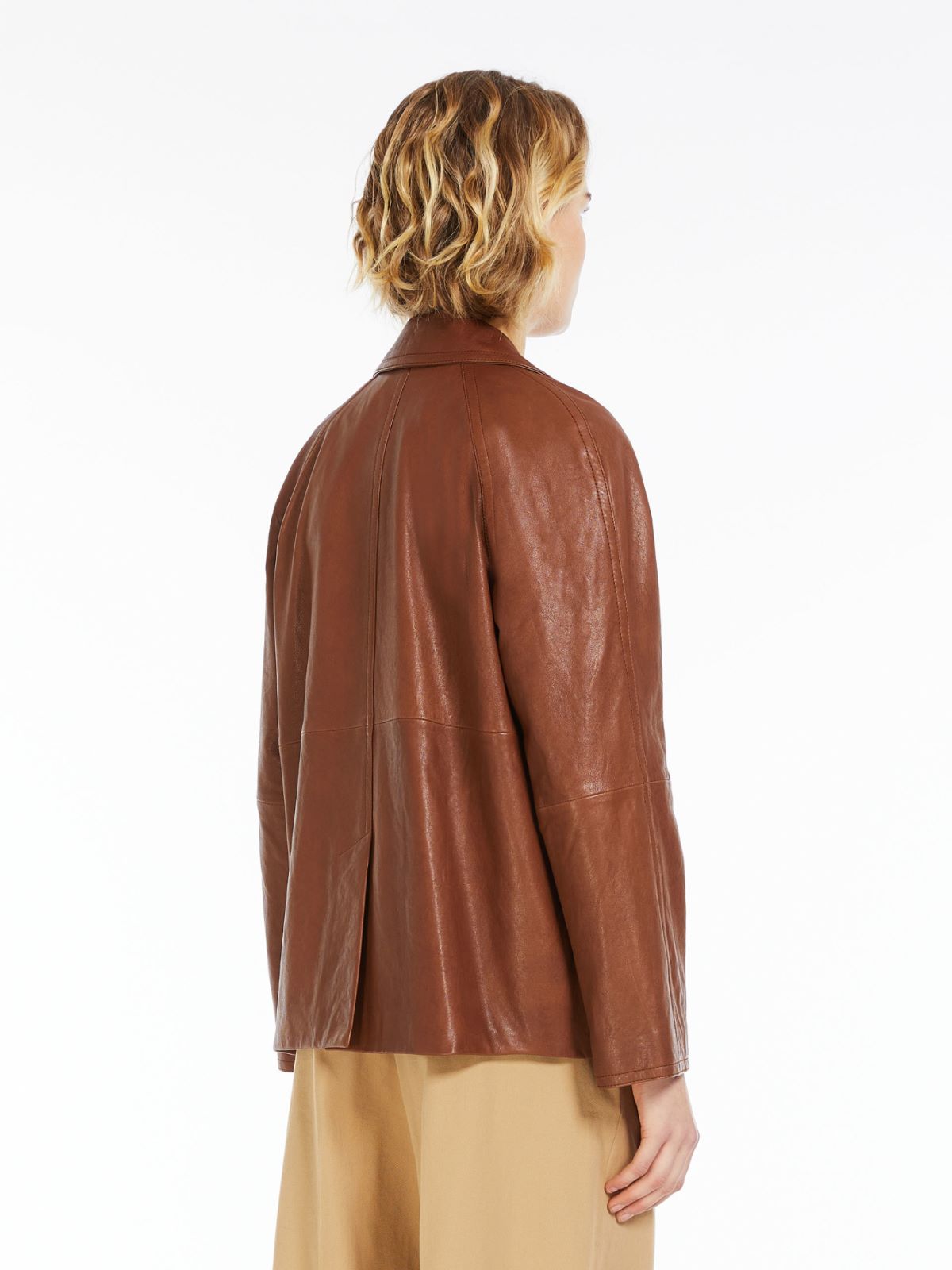 Double-breasted leather pea coat