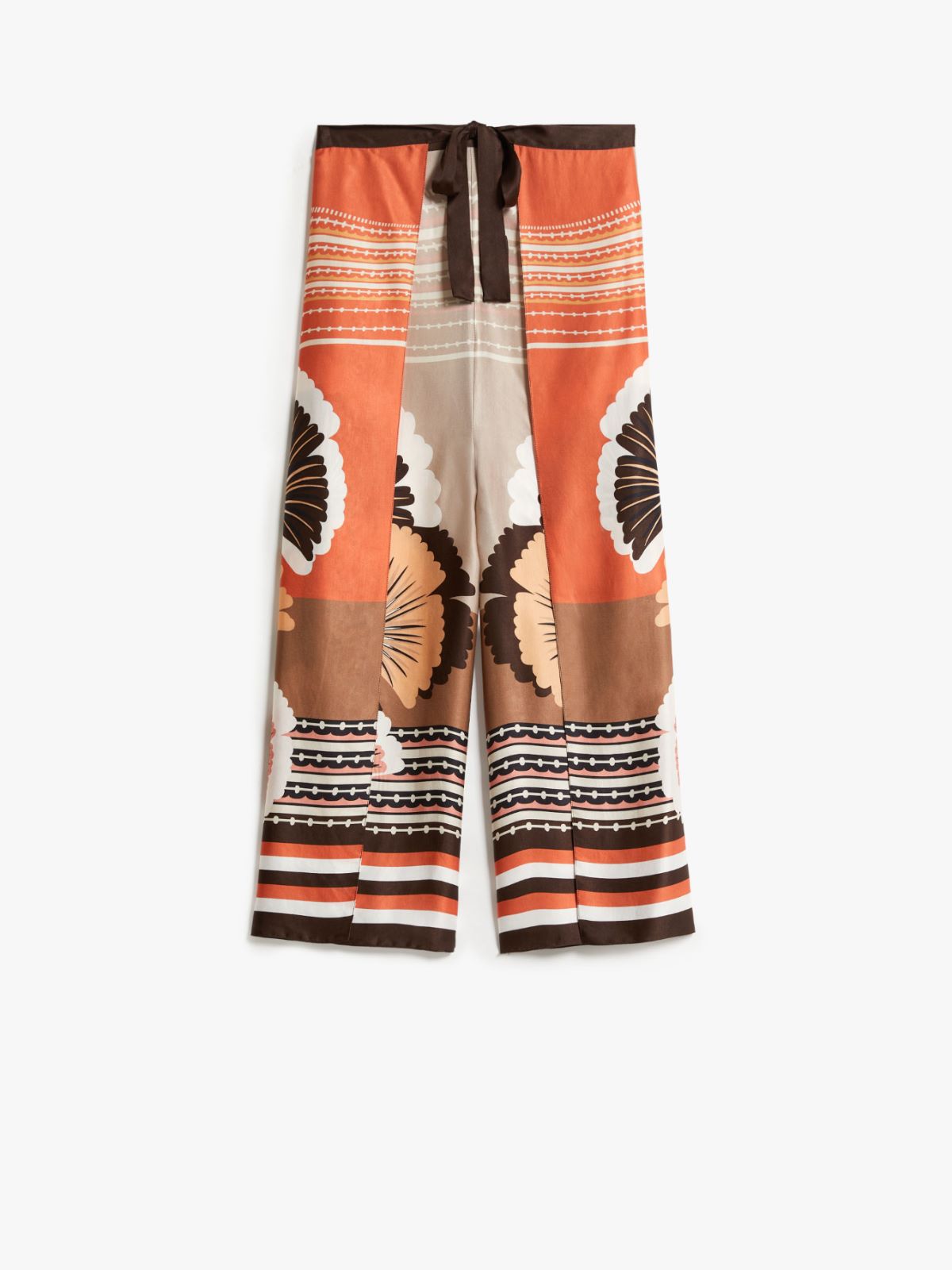 Printed satin pareo trousers