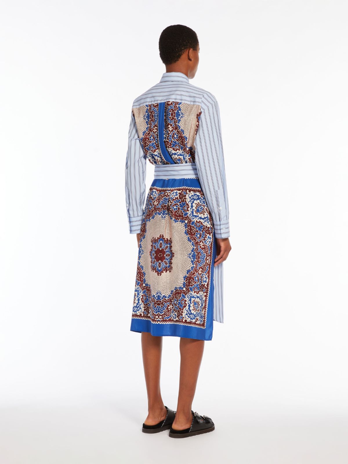 Striped poplin and silk chemisier dress