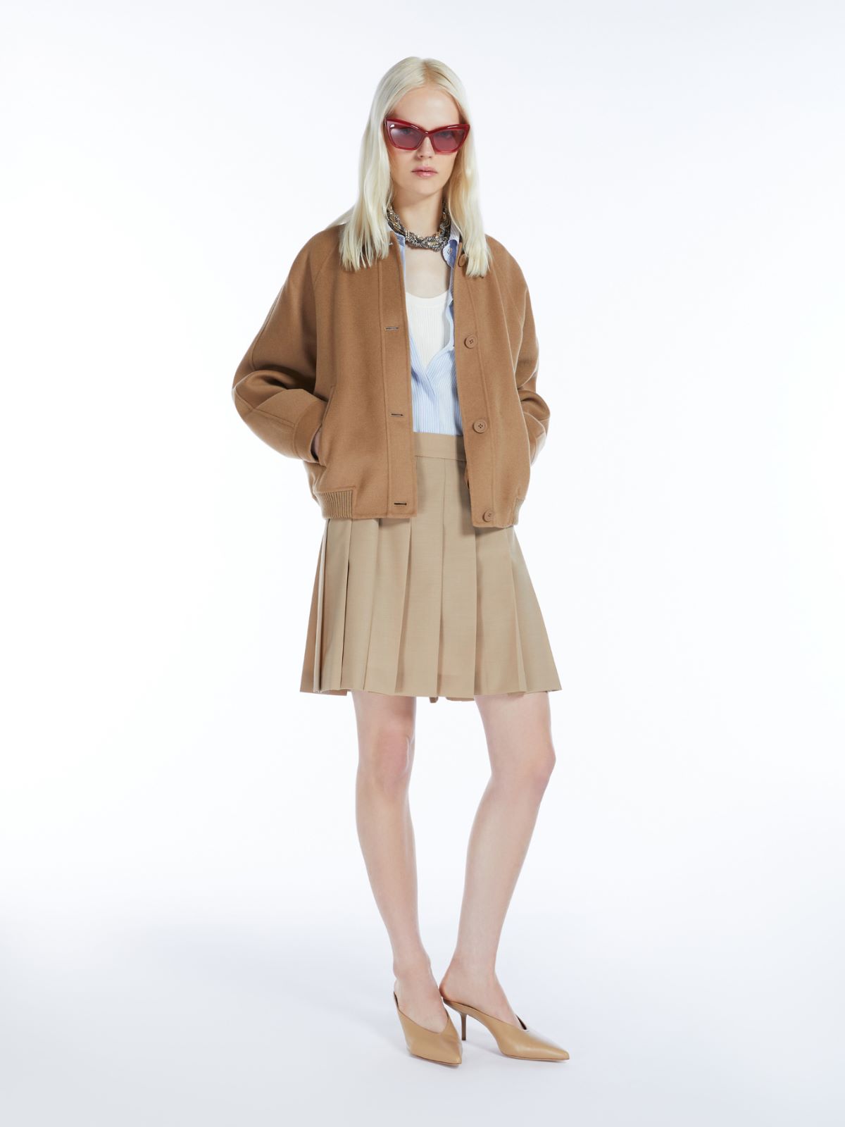 Pleated gabardine skirt