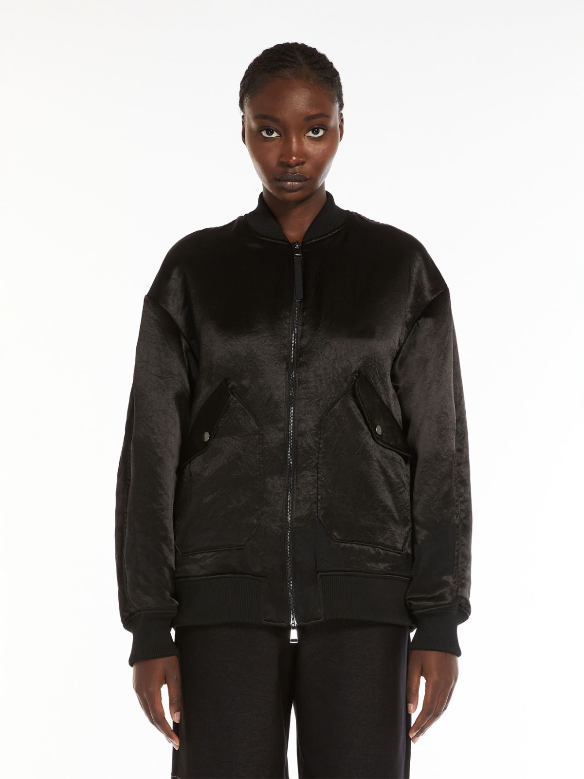 Oversized technical satin bomber jacket
