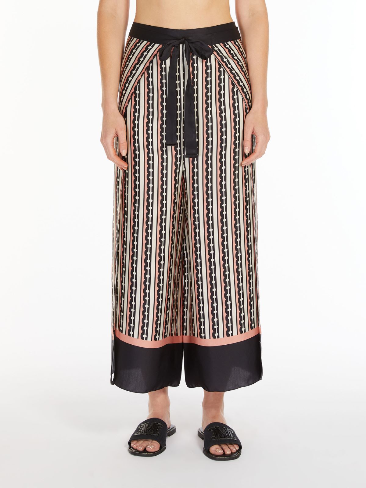 Printed satin pareo trousers