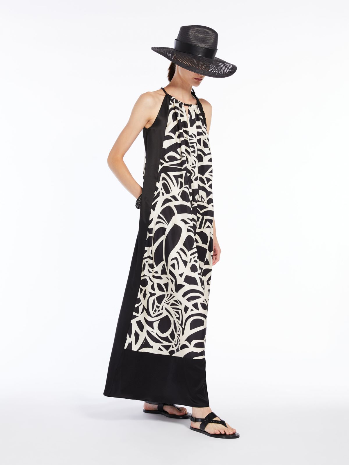 Printed silk halter neck dress
