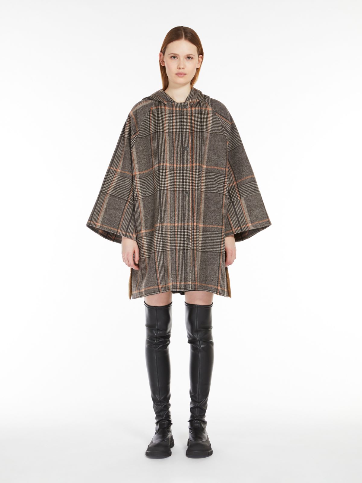Chequered wool and water-repellent canvas coat