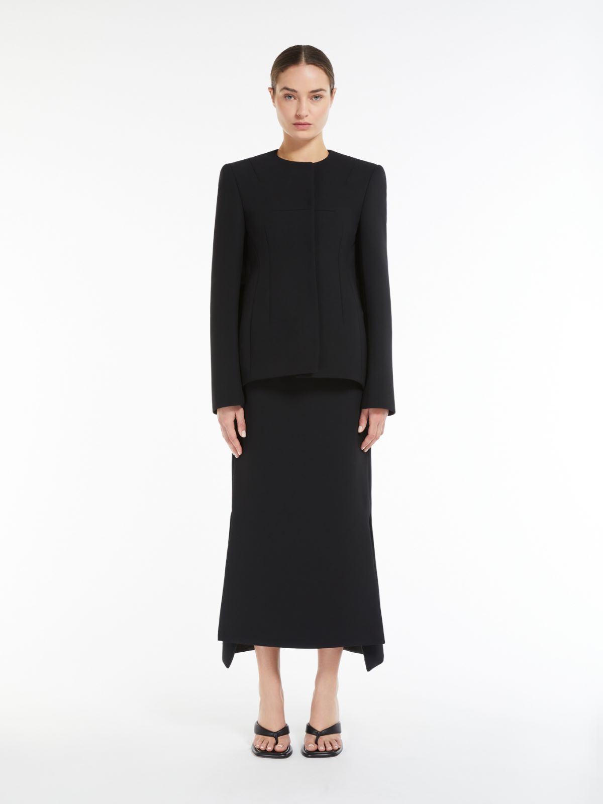 Calf-length skirt with side panels