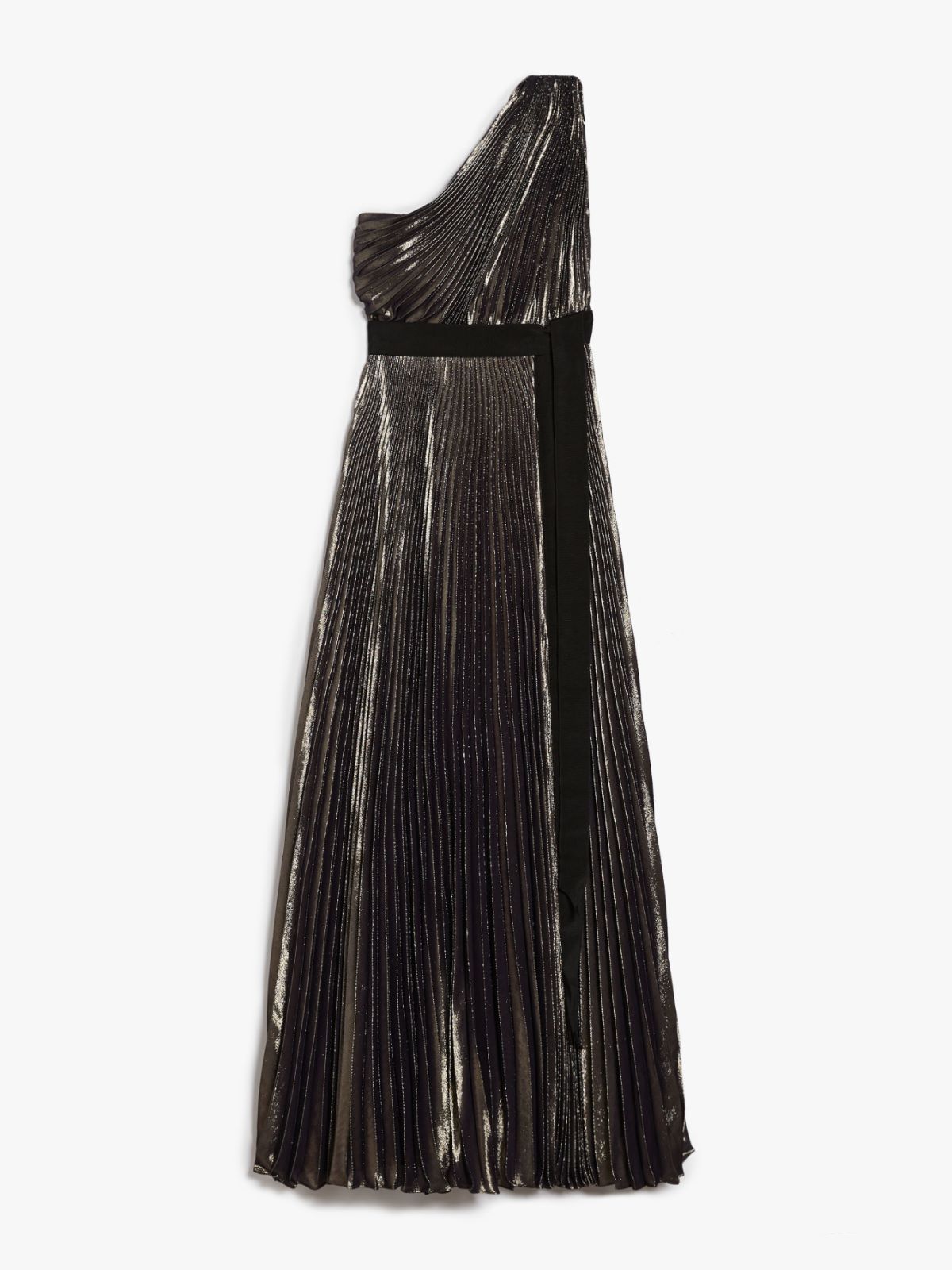 One-shoulder dress in lamé silk