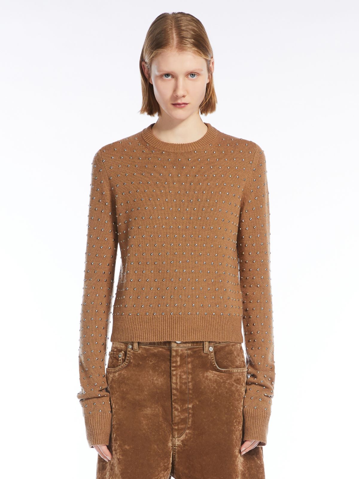 Studded cashmere-blend crew-neck sweater