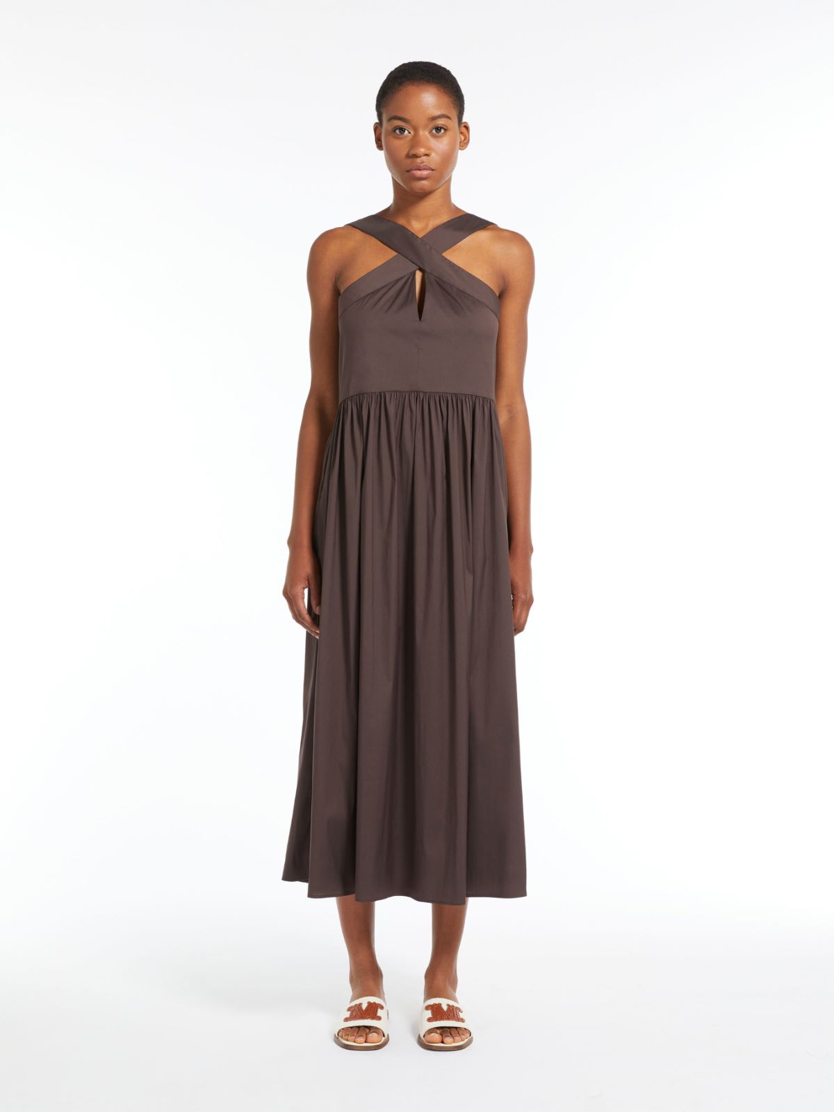 Long stretch poplin dress