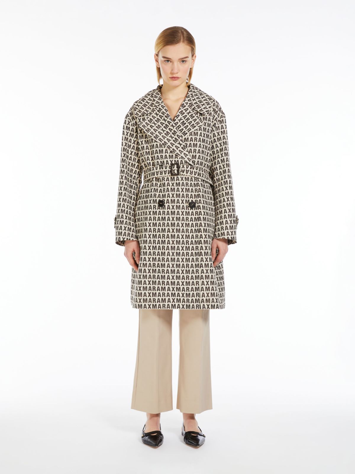Double-breasted trench coat in jacquard technical cotton