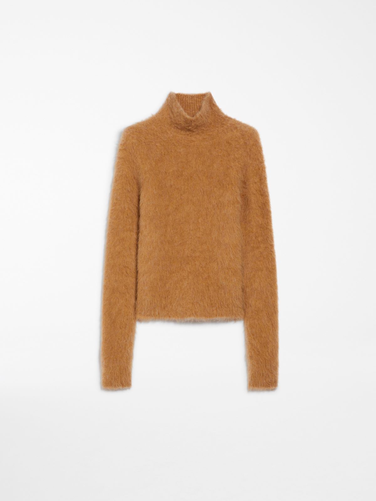 Seamless alpaca-blend mock polo-neck sweater