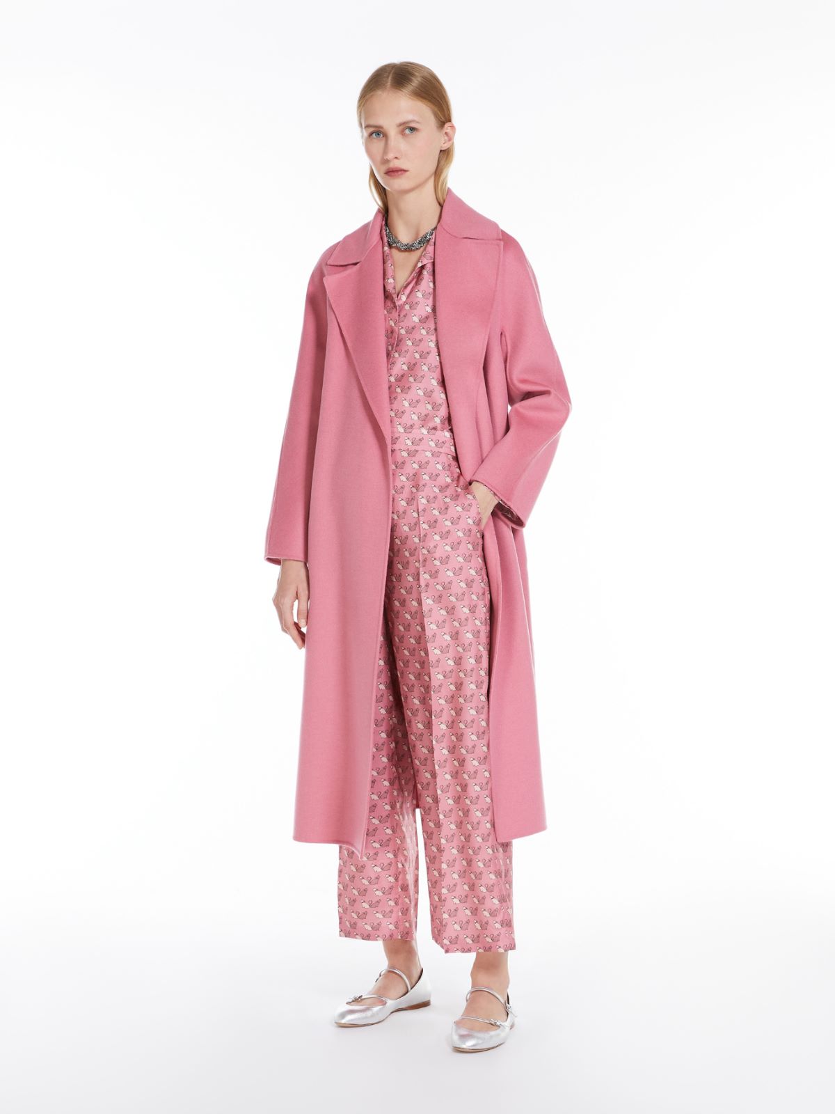 Wool, cashmere and silk wrap coat