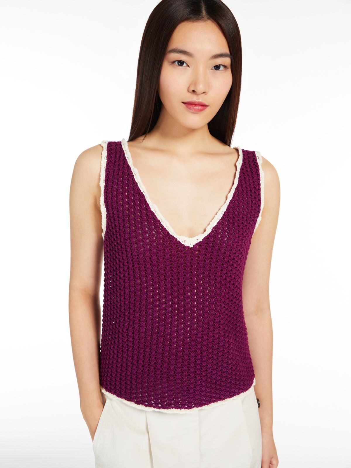 Crochet-knit cotton vest top