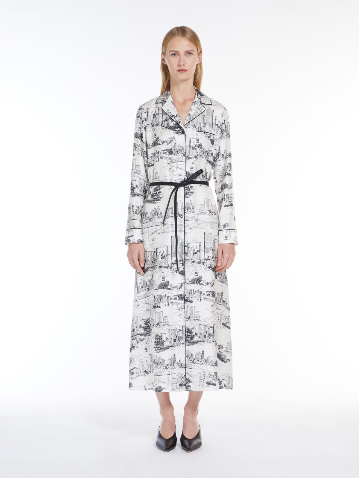 Printed silk duster dress