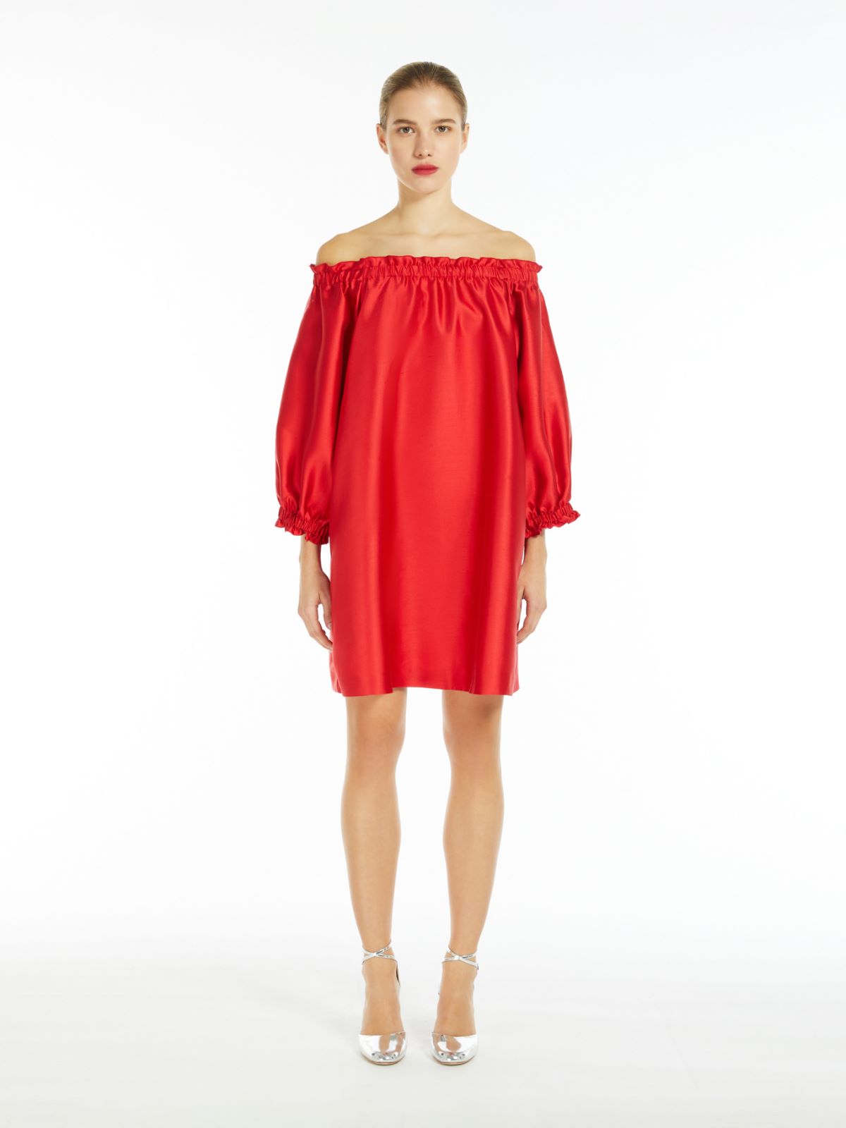 Short dress in silk-blend shantung