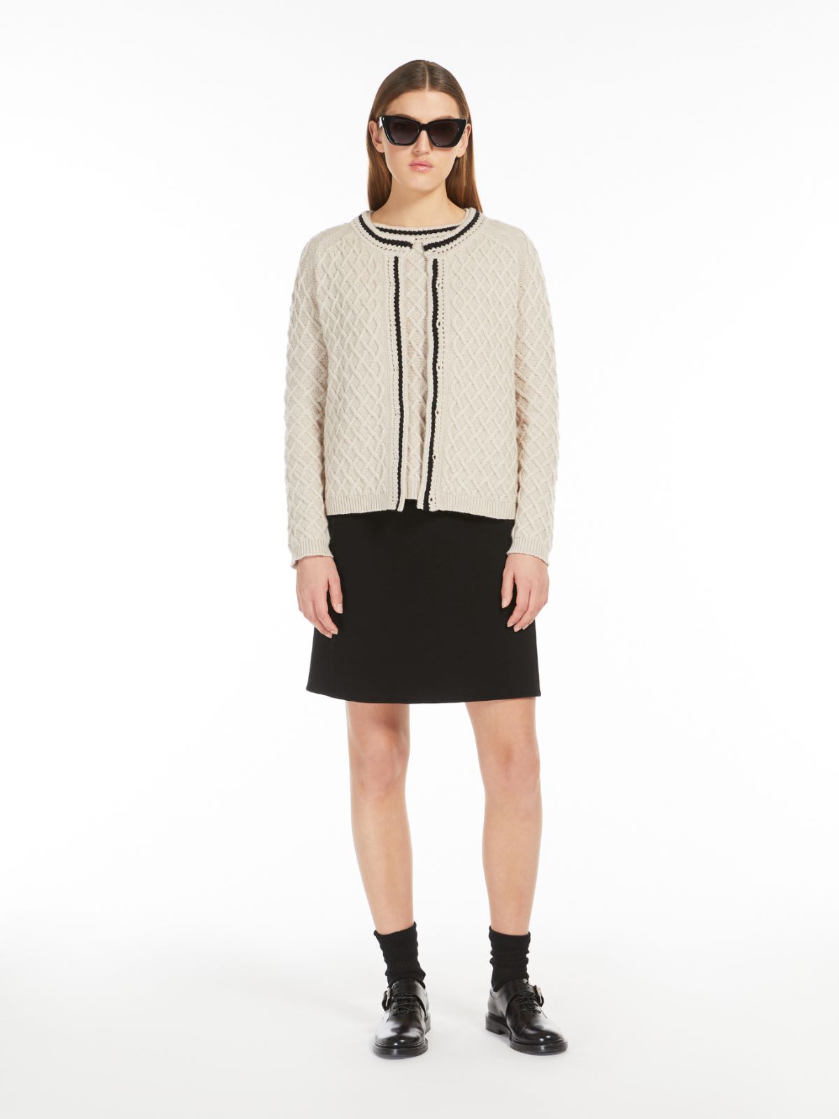 Wool and cashmere diamond-pattern cardigan