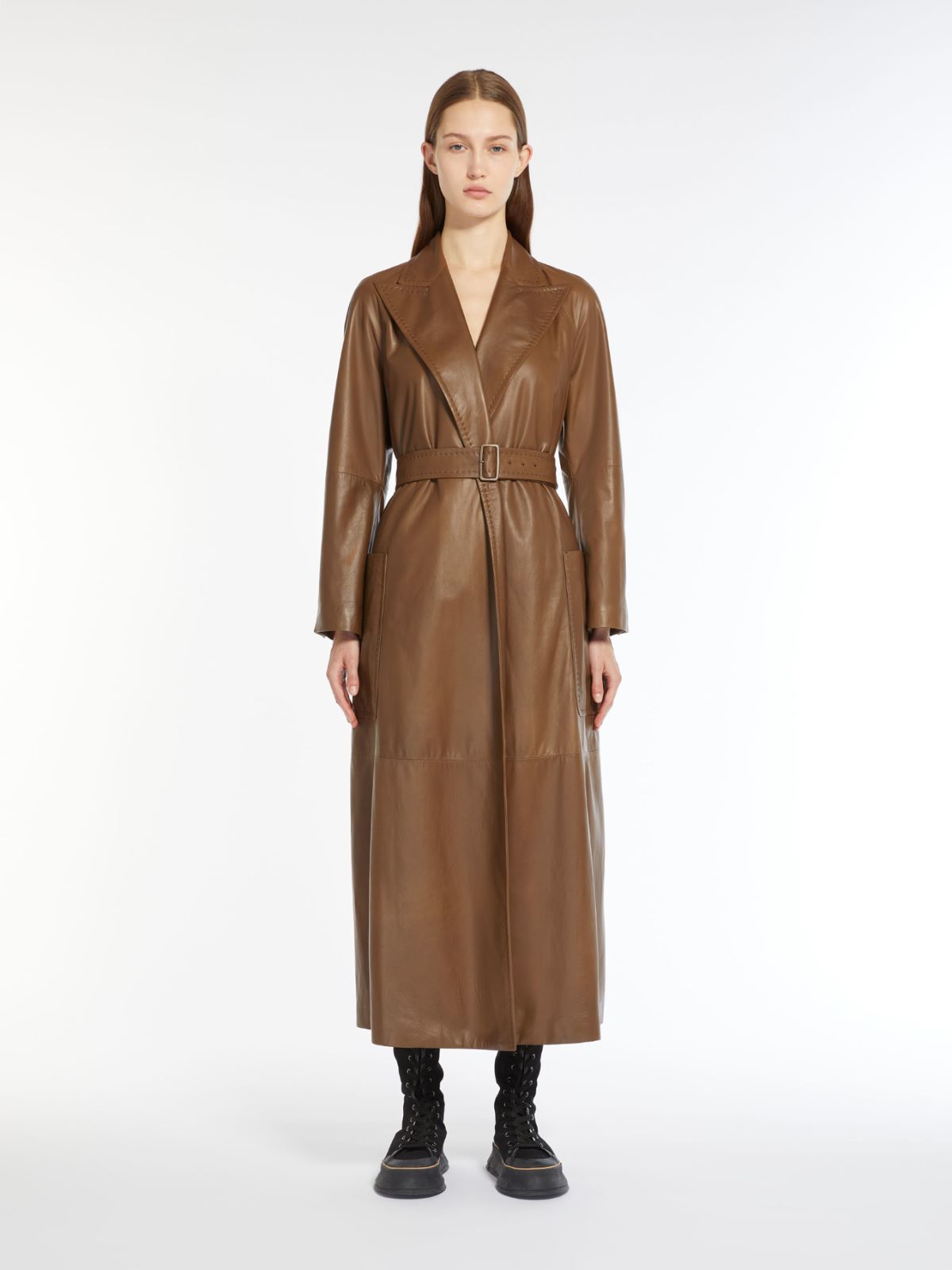 Nappa leather wrap trench coat